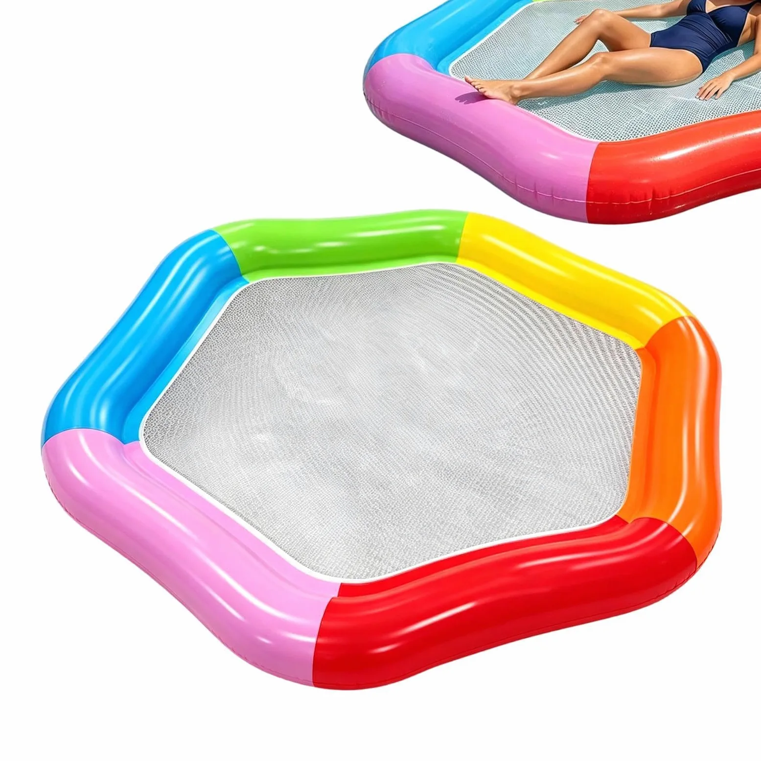 Sillón Hinchable para Piscina - Hexágono PVC Antifugas De Gran Tamaño Biplaza - Sillón Flotante De Agua para Piscina,para Playa Hotel Parques Jardín Ríos Y Diversión Acuática Viajes Y Vacaciones