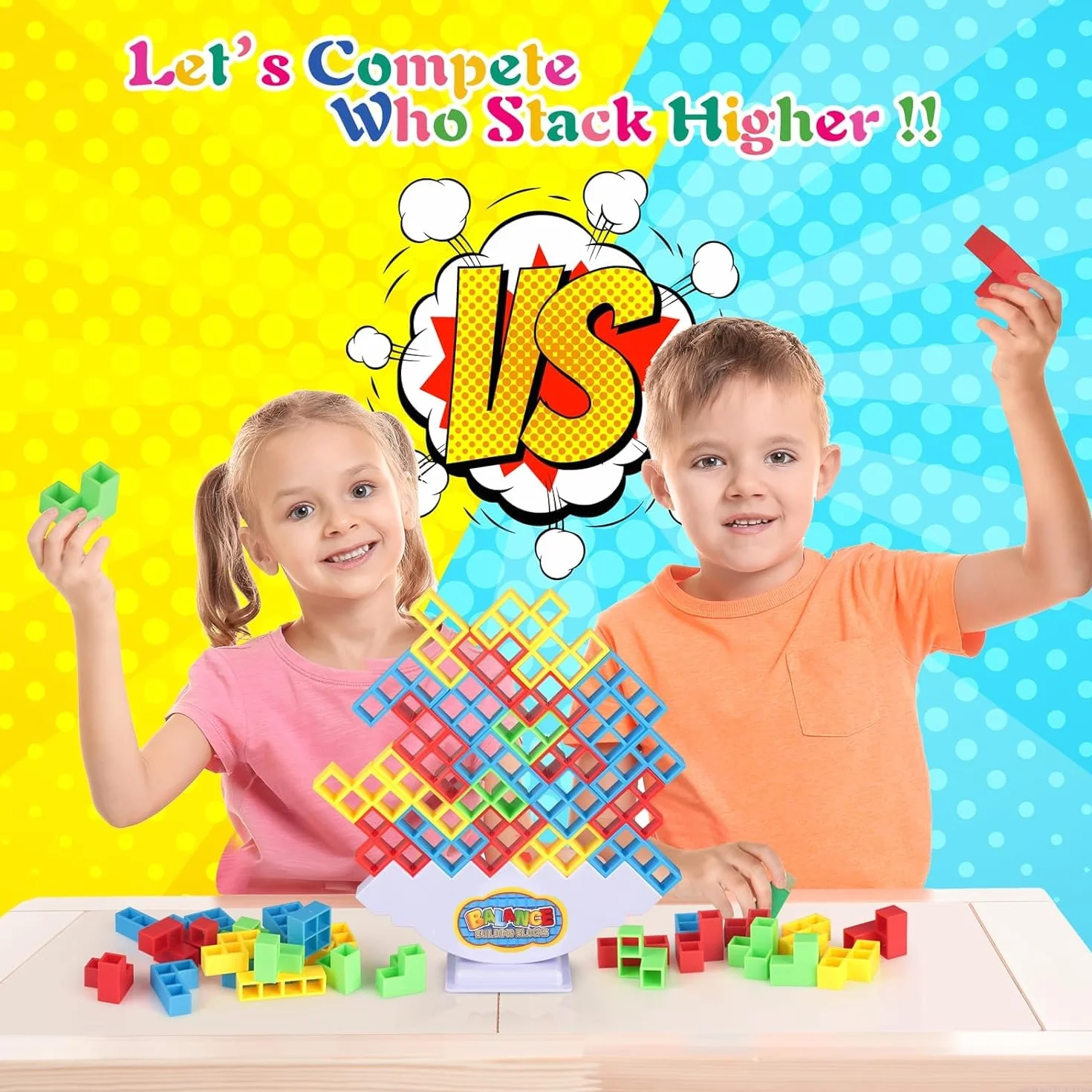 Tetra Tower Juego, Juego de Juguete Tetris Balance, Juegos de Mesa apilables de Equilibrio Tetra Tower, Bloques de construcción, Juguetes de Rompecabezas，Apto para niños y Adultos. (64PCS)