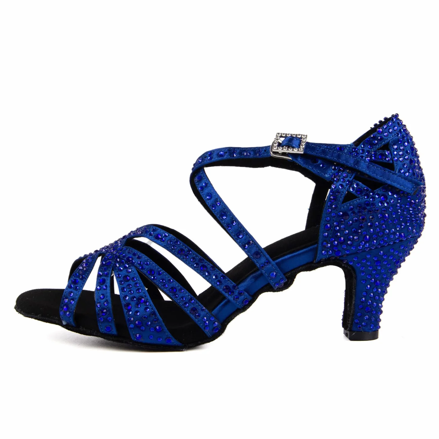 Zapatos de Baile Latino para Mujer con Diamantes de Imitación Salsa Tango Bachata, Azul 6cm Tacón, 36 EU