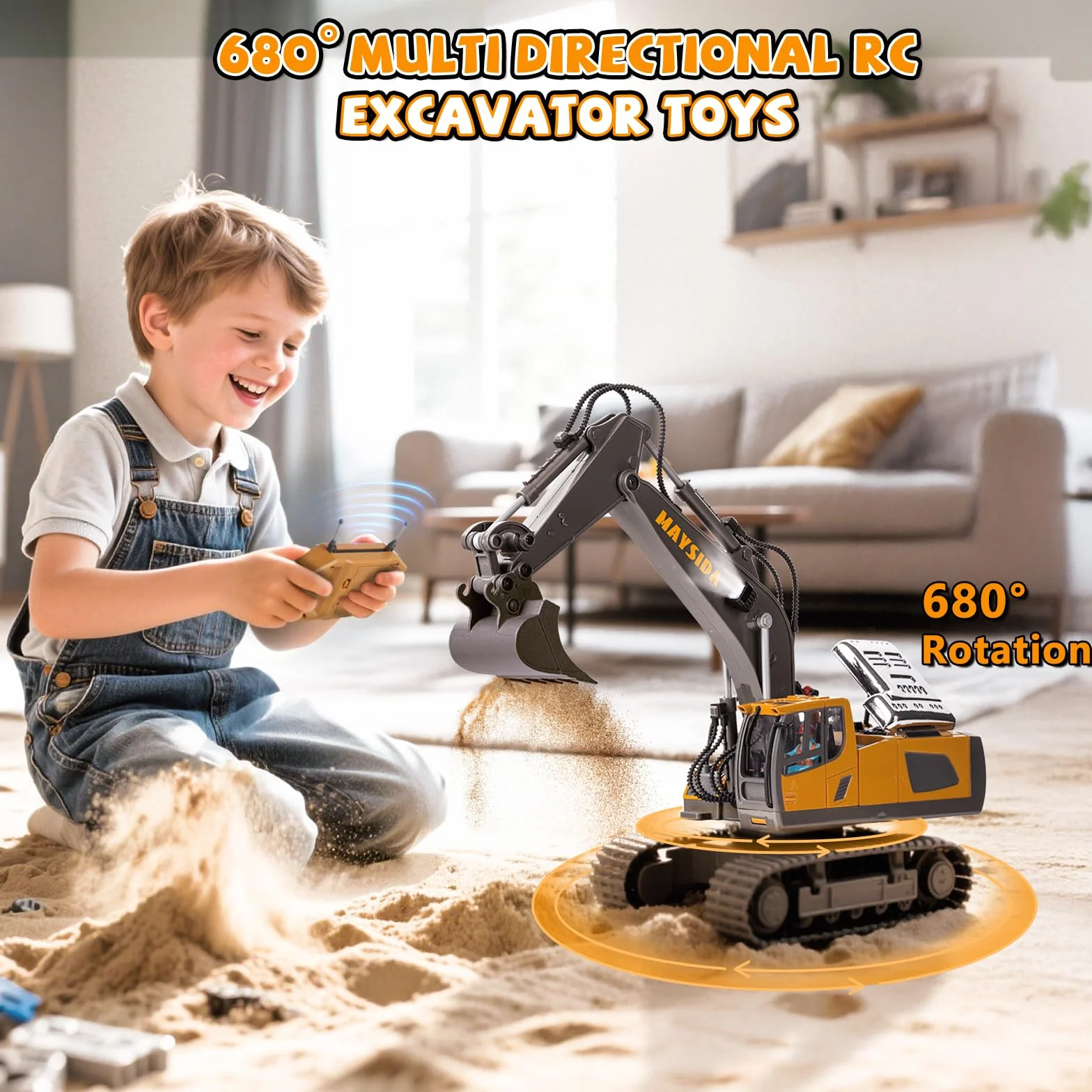 Excavadora Teledirigido Niños 6-12 Años, Excavadora Juguete Teledirigido 11 CH Recargable con Pala de Metal, Sonido y Luz, Juguetes Niños 3 4 5 6 7 Años Juguetes Regalo Niño 4 5 6 7 8 9 Años (2,4 GHz)