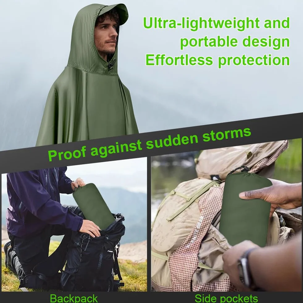 Vicloon Poncho de Lluvia Impermeable 3 en 1 Multifuncional Transpirable Ultrafino para Mujer Hombres Talla Grande