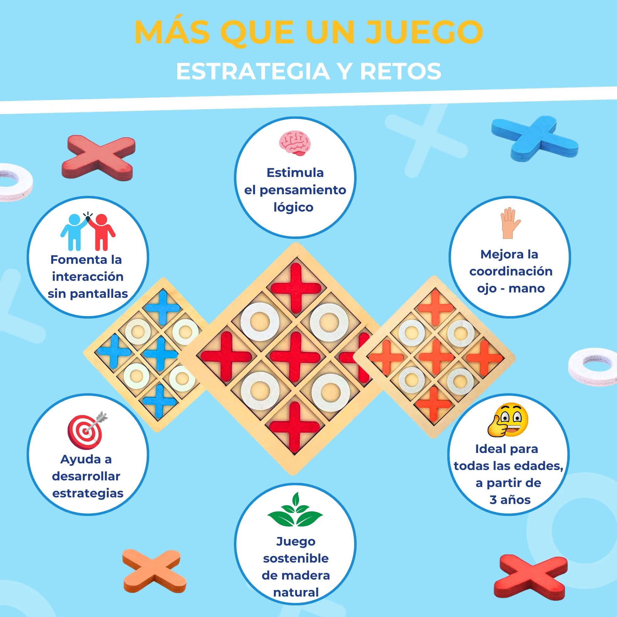 Pack 25 Juegos 3 en Raya de Madera Regalos Cumpleaños Niños Colegio