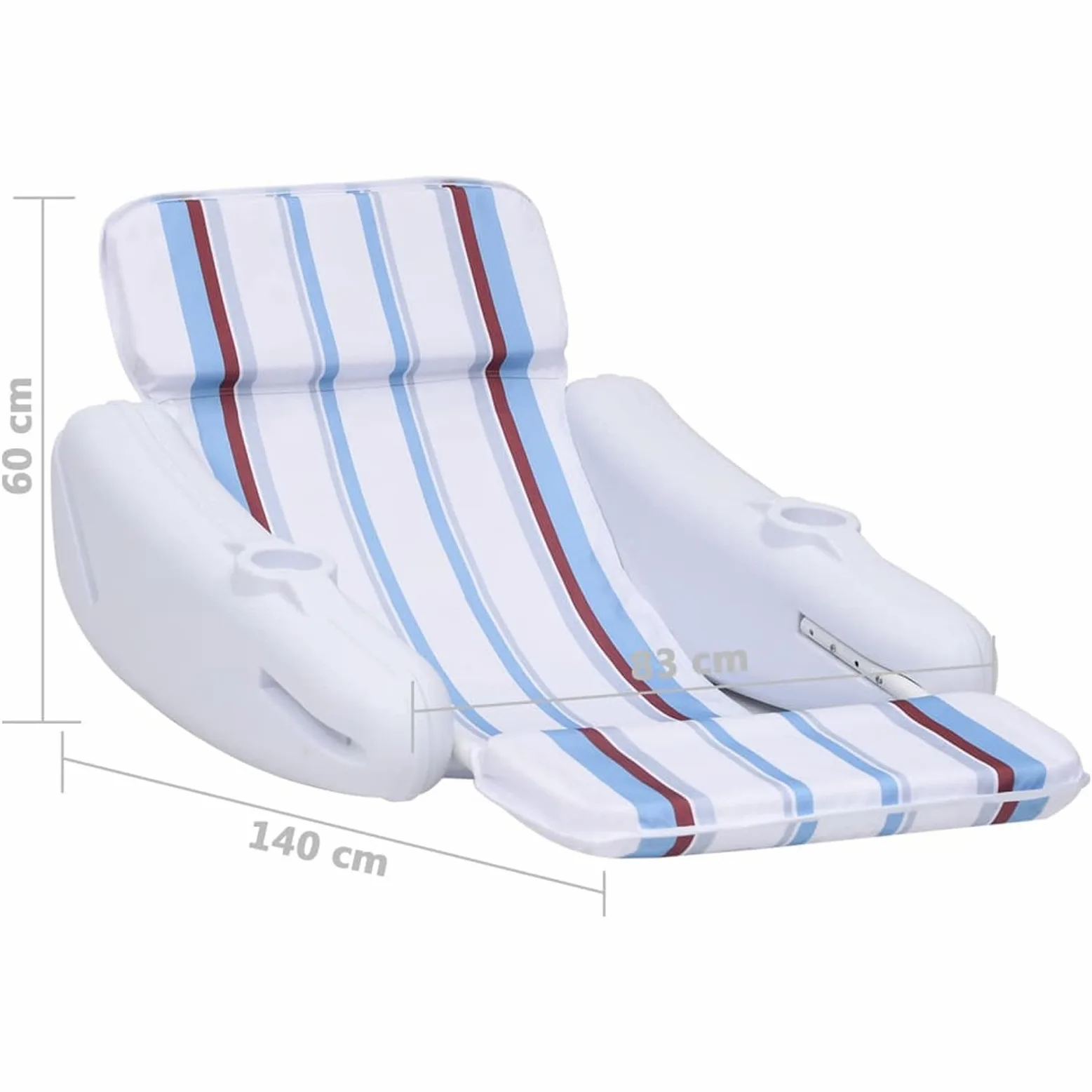Sillón flotante para piscina, hinchable con portavasos integrado, hamaca flotante, colchón hinchable para playa, plegable, blanco, azul y marrón, HDPE, poliéster