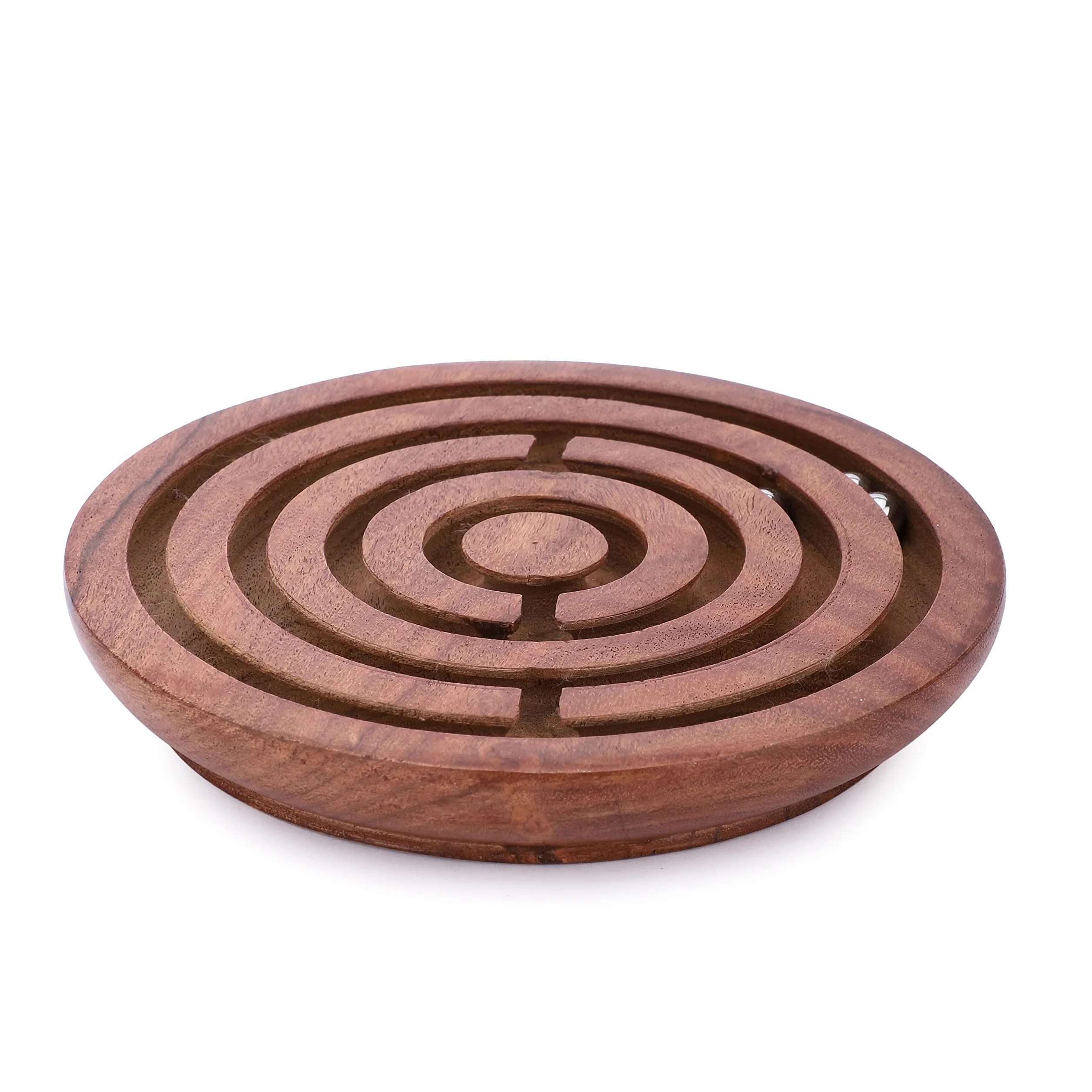 Ajuny Juego de Laberinto Redondo de Madera con Bolas Metálicas – Rompecabezas de Mesa Educativo y de Habilidad para Niños y Adultos, Juego de Viaje Portátil 15 cm
