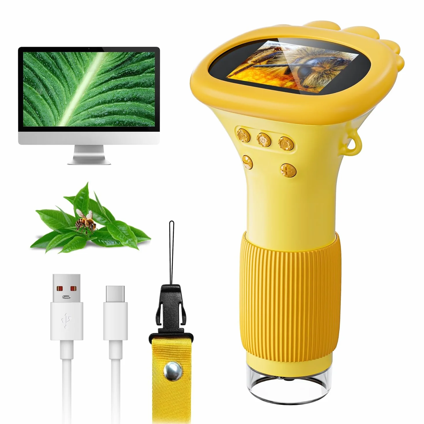 SGAINUL Microscopio Digital para Niños con Pantalla IPS de 2.0'', Recargable 1000x, Electrónico con 8 Luces LED - Regalo para Cumpleaños/Navidad/Año Nuevo（Naranja）