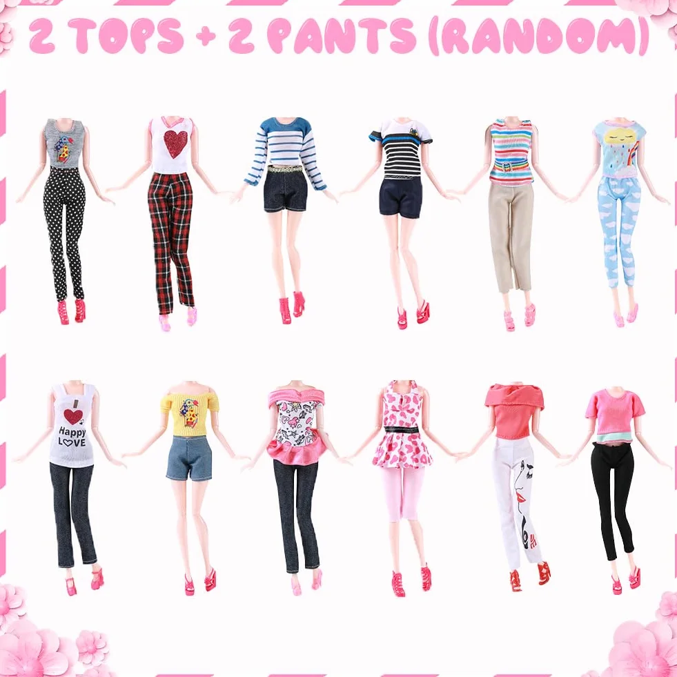 Vicloon 32 Piezas Ropa y Accesorios para Muñecas, 10 Zapatos, 2 Vestidos de Fiesta, 2 Tops, 2 Pantalones, 2 Vestidos de Moda, 2 Juegos de Trajes de Baño, Bikini, 8 Accesorios de Joyería, 4 Perchas