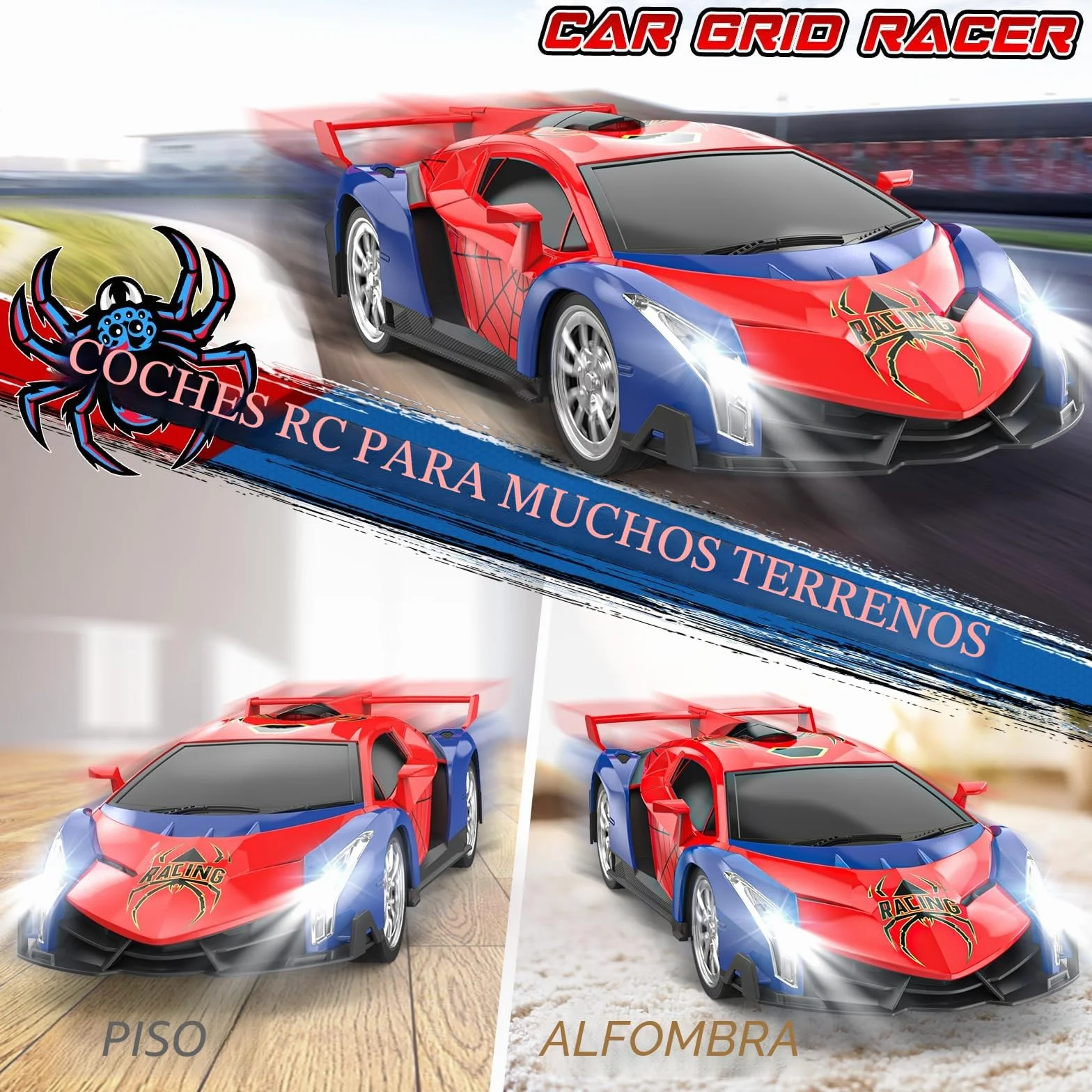 Mieryd Coche Teledirigido, Escala 1/18 Coches de Carreras Alta Velocidad Juguetes Niños 3 4 5 6 7 8 9 10 Años Juegos al Aire Libre Interior Drift RC Car con Luces Regalo Cumpleaños Navidad Niño Niña
