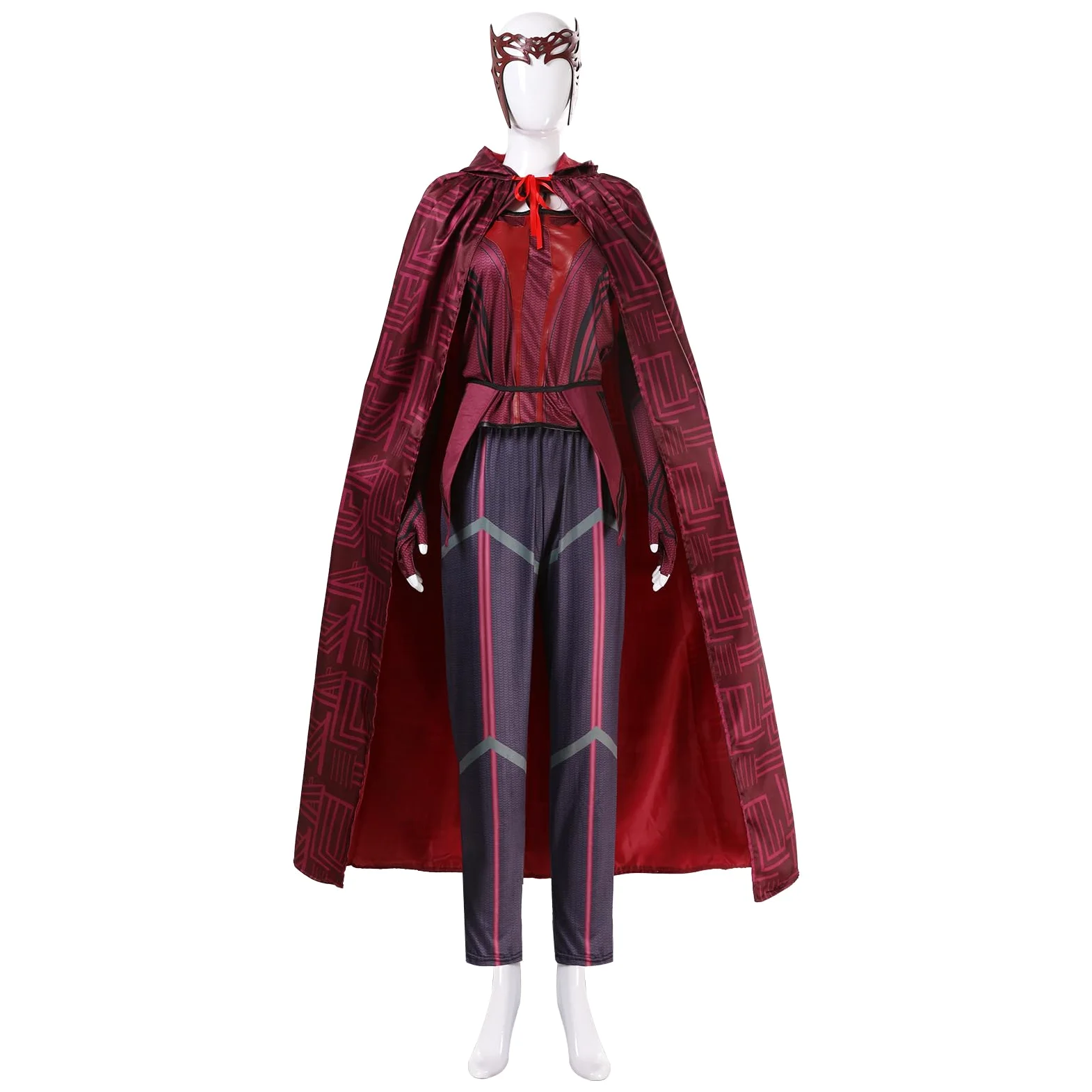 Disfraz de bruja de escarlata para mujer, disfraz de Wanda Maximoff con capucha, chaqueta, pantalones, traje, sombrero, Halloween, cosplay, disfraz de carnaval