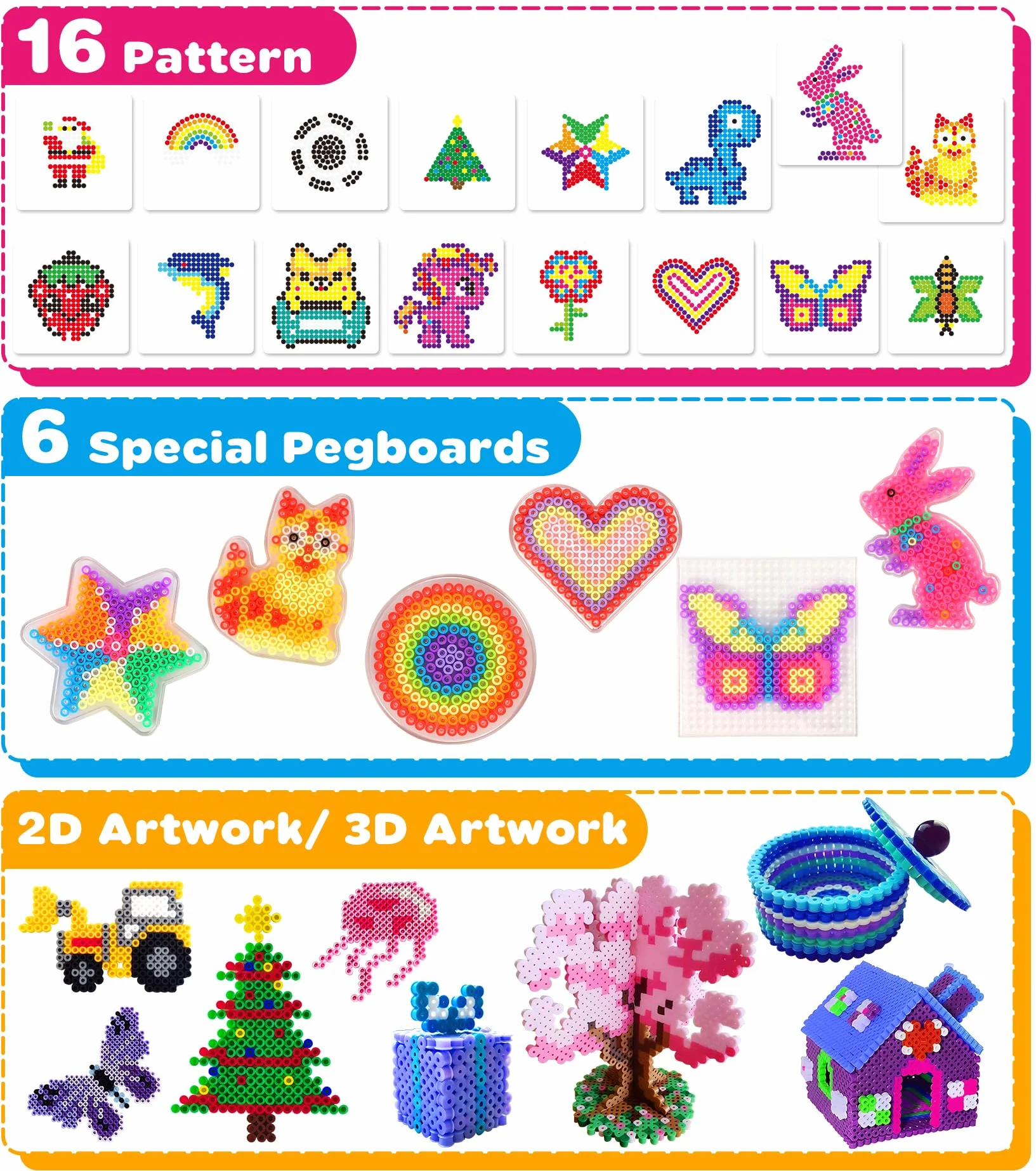 Ophy Cuentas Para Planchar | 15000 PCS 5mm Beads Juego Completo Cuentas Para Planchar, Con Caja de Almacenamiento, Plantilla, DIY Ideas de Manualidades, 3D Favores de Fiesta de Cumpleaños Para Niños