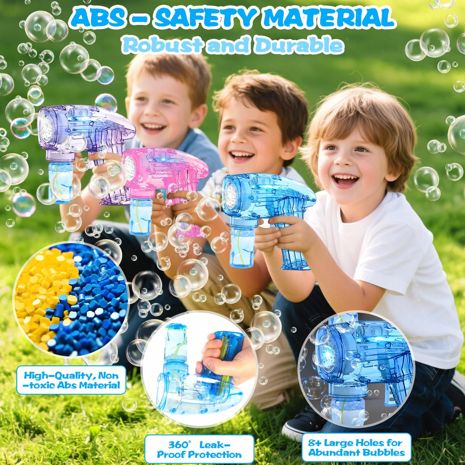 3 Pistola Pistola Burbujas, Pistola De Burbujas para Niños, con 6 Botellas, 3 Bolsas, Solución, Bubble Machine para Juguete De Verano, Actividad Al Aire Libre, Regalos De Fiesta