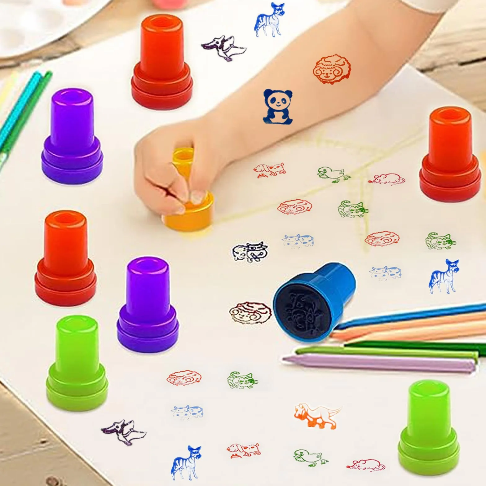 Diompirux 40 Piezas multicolor Juego de Sellos de Animales, Conjunto de Sellos para Infantil, Dibujos Animados Sellos de Tinta para Niños, para obsequios de fiesta, rellenos de bolsas de regalo