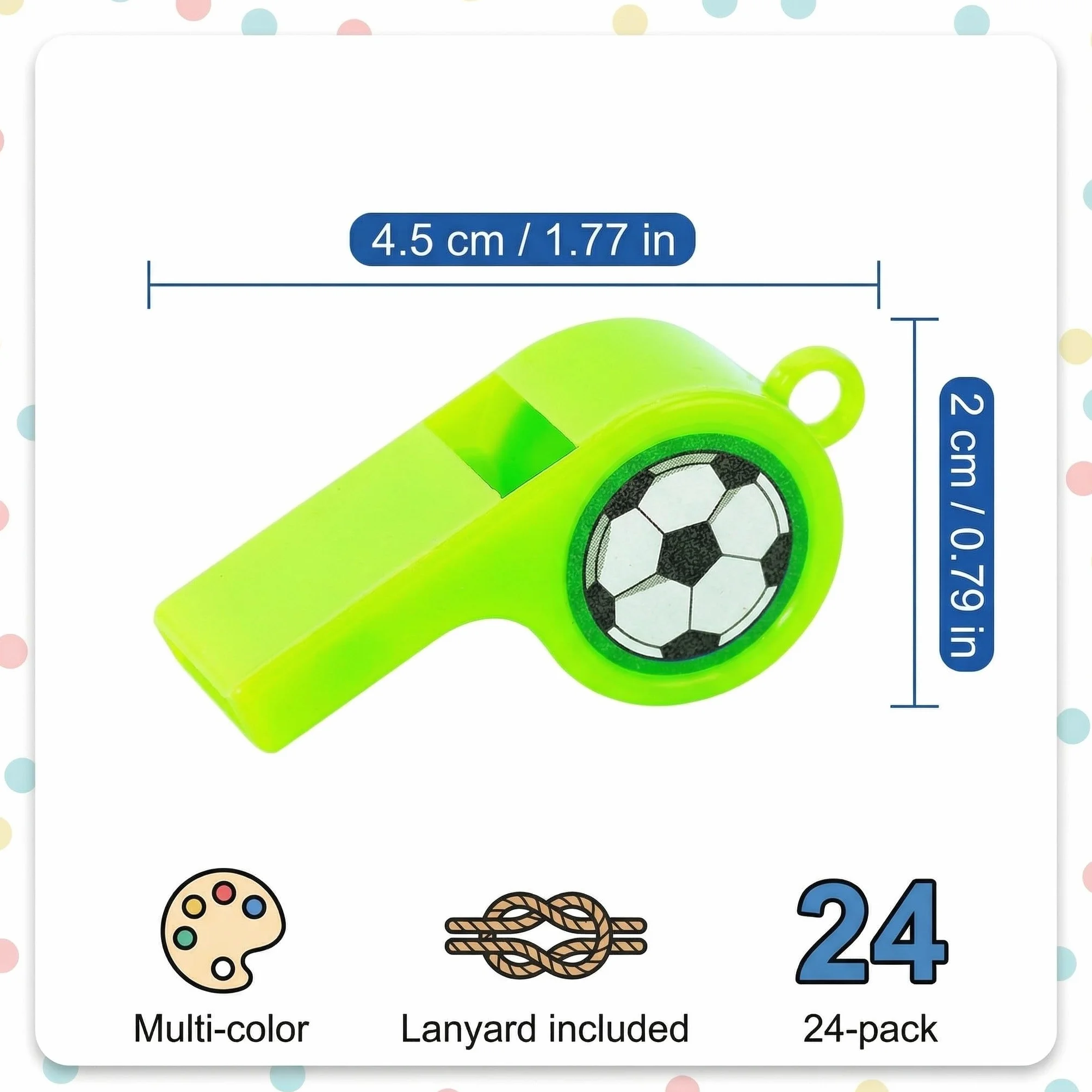 Lote de 24 silbatos de fútbol de plástico con cordón para entrenamiento infantil