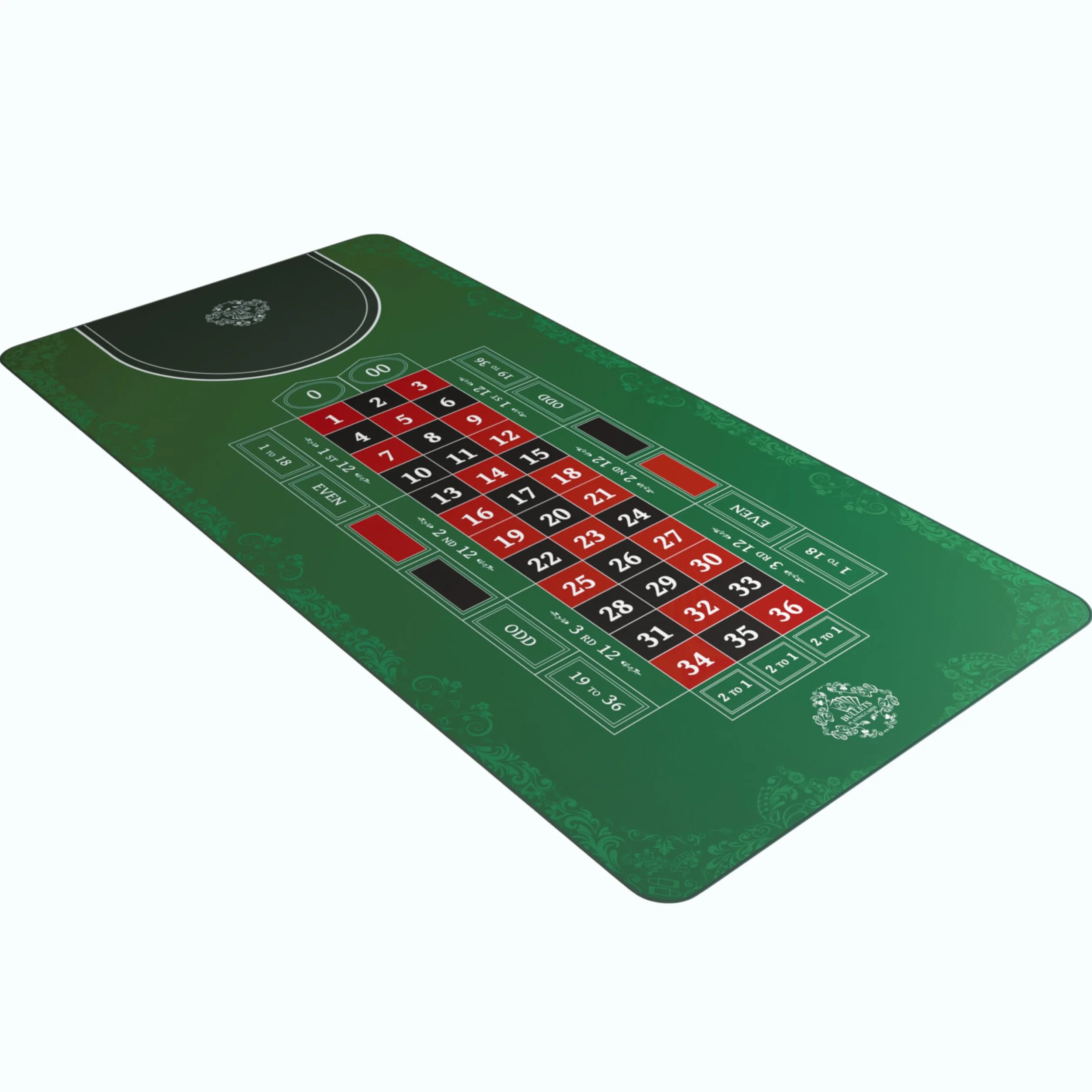 Bullets Playing Cards, Alfombrilla para Ruleta, Diferentes tamaños, Doble 0 o Single 0, Double 0, 140 x 75 cm