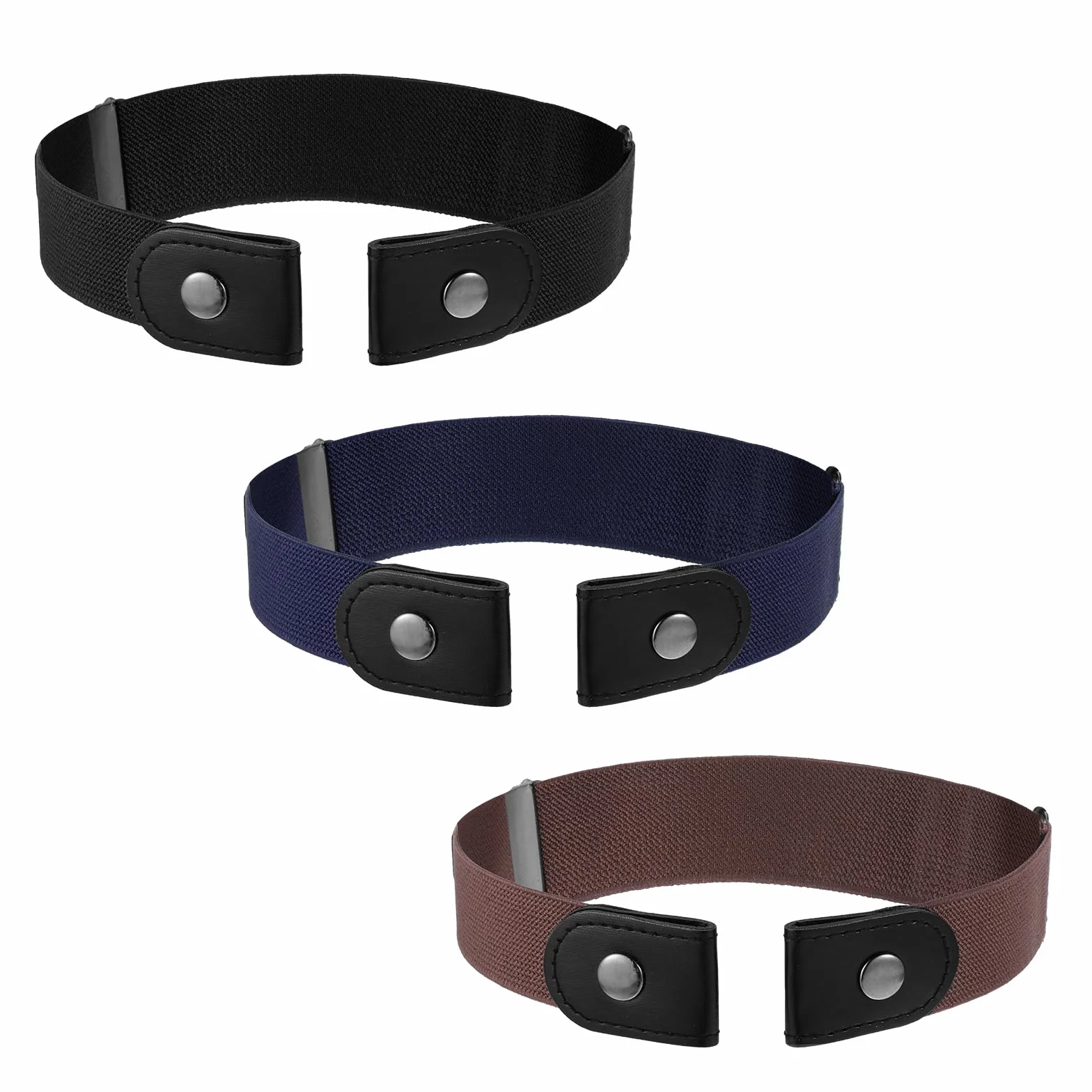 Cinturones sin hebilla para niños, elástico invisible, uniforme escolar vaquero, Negro + Azul + Marrón, 40-63 cm