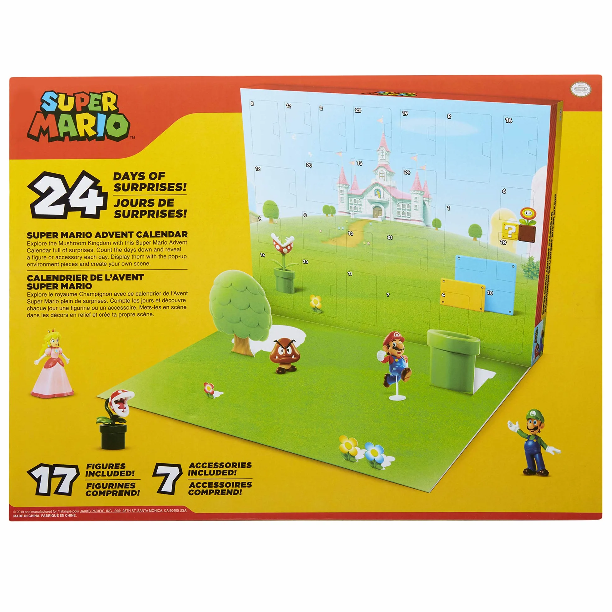 Super Mario Nintendo Calendario de Adviento con 17 Figuras articuladas de 6 cm y 7 Accesorios