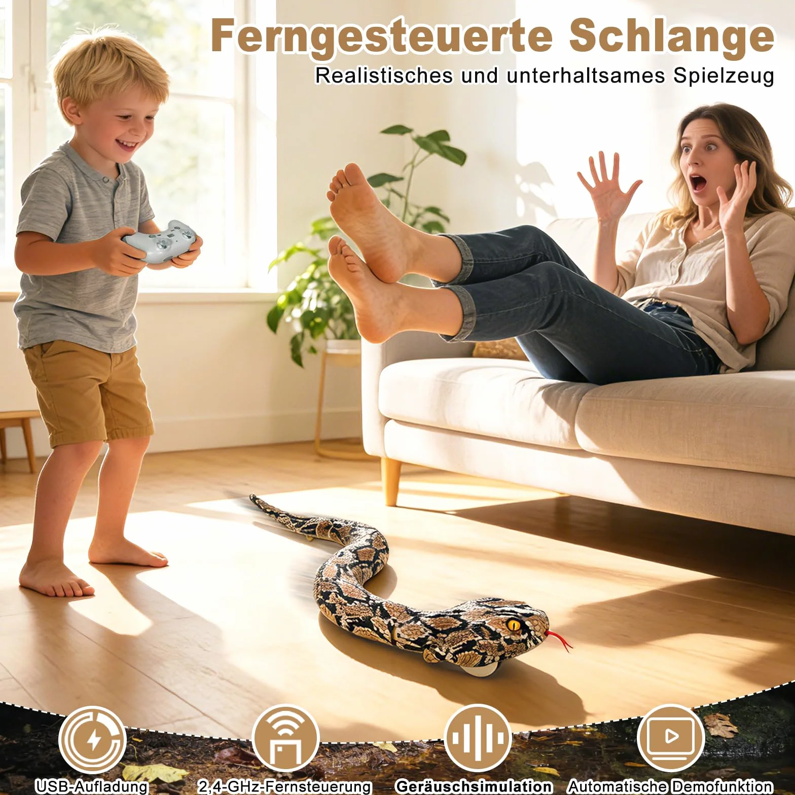 HILKKET Serpiente Teledirigida, Serpiente pitón Teledirigida de 64 cm, Juguete eléctrico de Serpiente para Tierra y Agua a 5 km/h, Juguete Impermeable para Piscina, Juguete Acuático para Niños