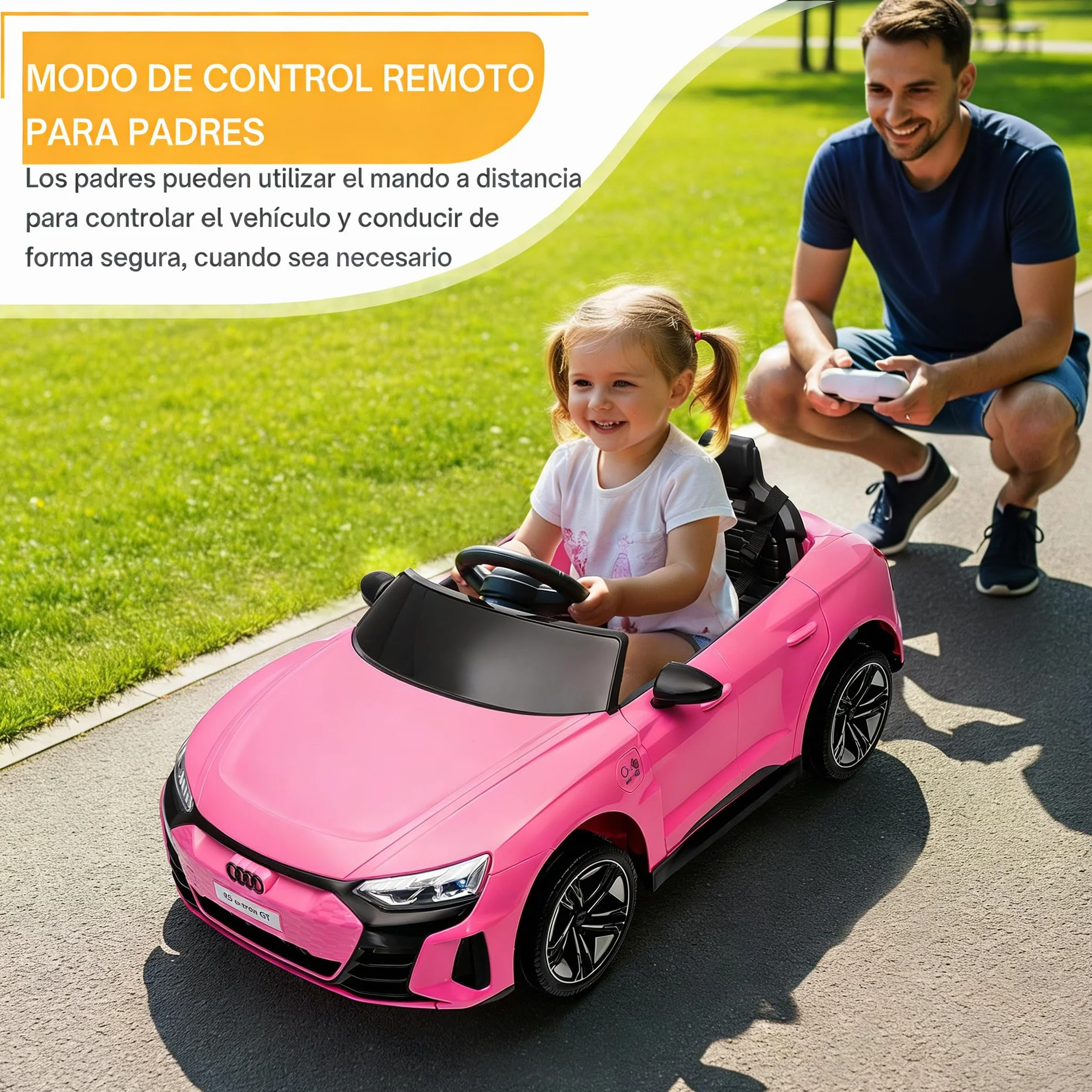 Audi RS E-Tron Coche Eléctrico para Niños 12V Doble Motor 3-5 km/h MP3 Mando a Distancia Rosa