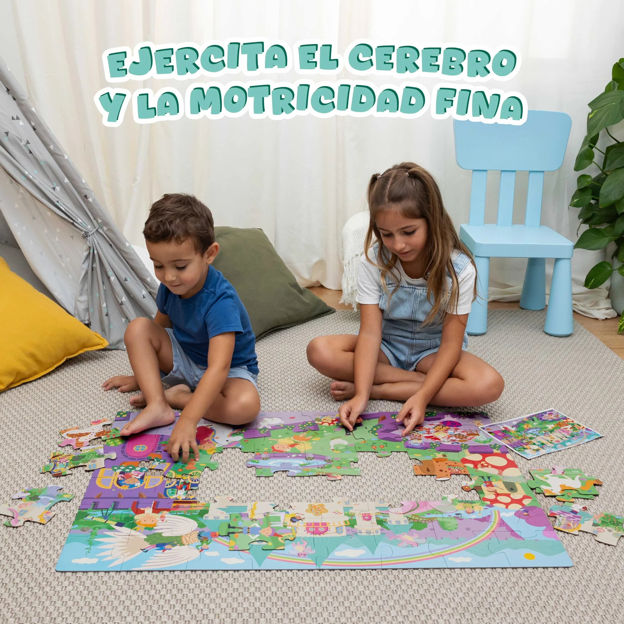 BONNYCO Puzzle Niños XXL Castillo de Fantasía 48 Piezas Gigante 92 x 62 cm Juguetes Educativos 2-8 Años