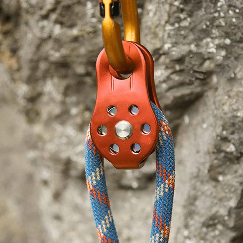 Polea de Escalada 26 KN Bloque de Polea de Cuerdas de Aluminio Mini Rescate Simple para Cuerdas de 12mm (Naranja)