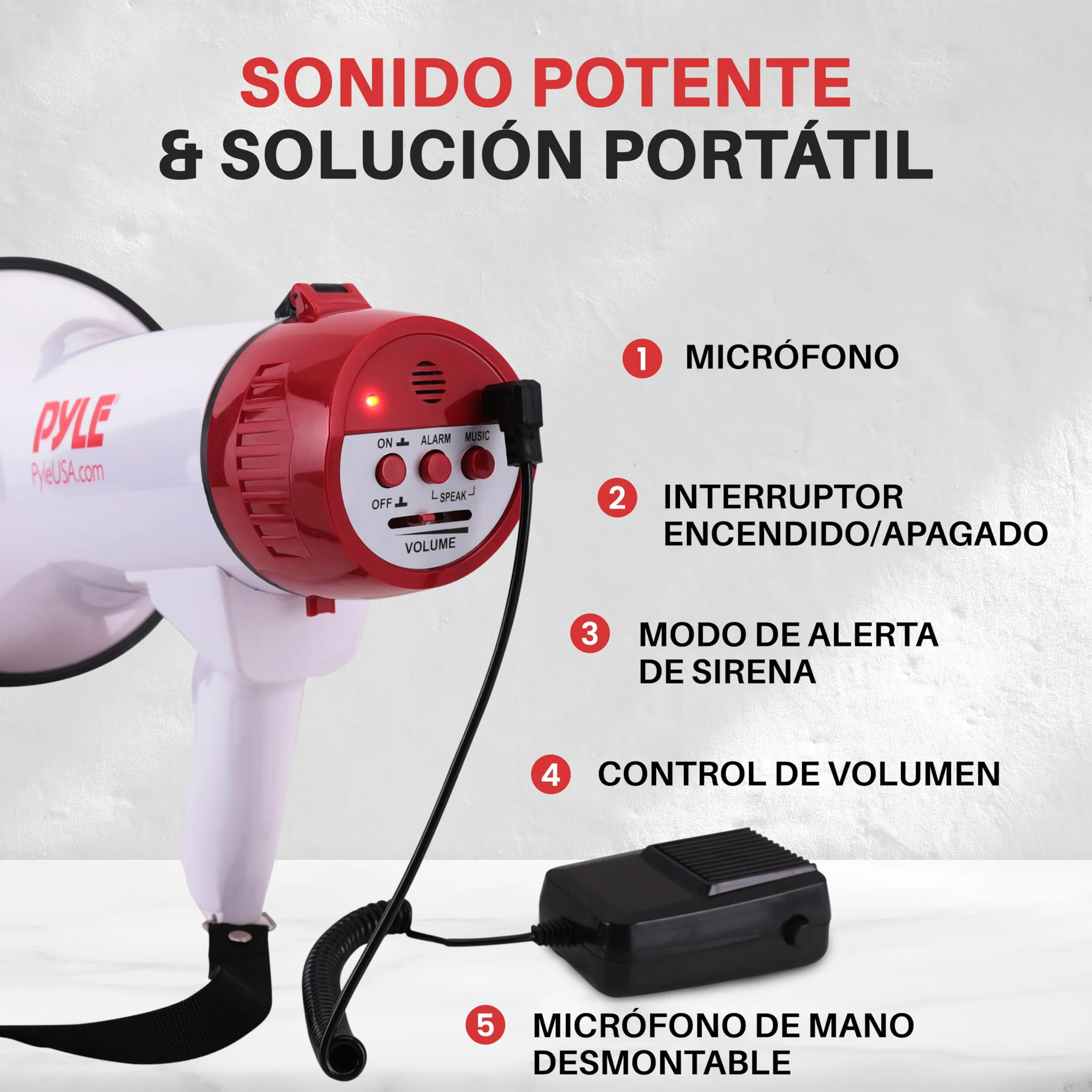 Pyle Megafono Portatil Sirena Control de Volumen Microfono Interiores Exteriores