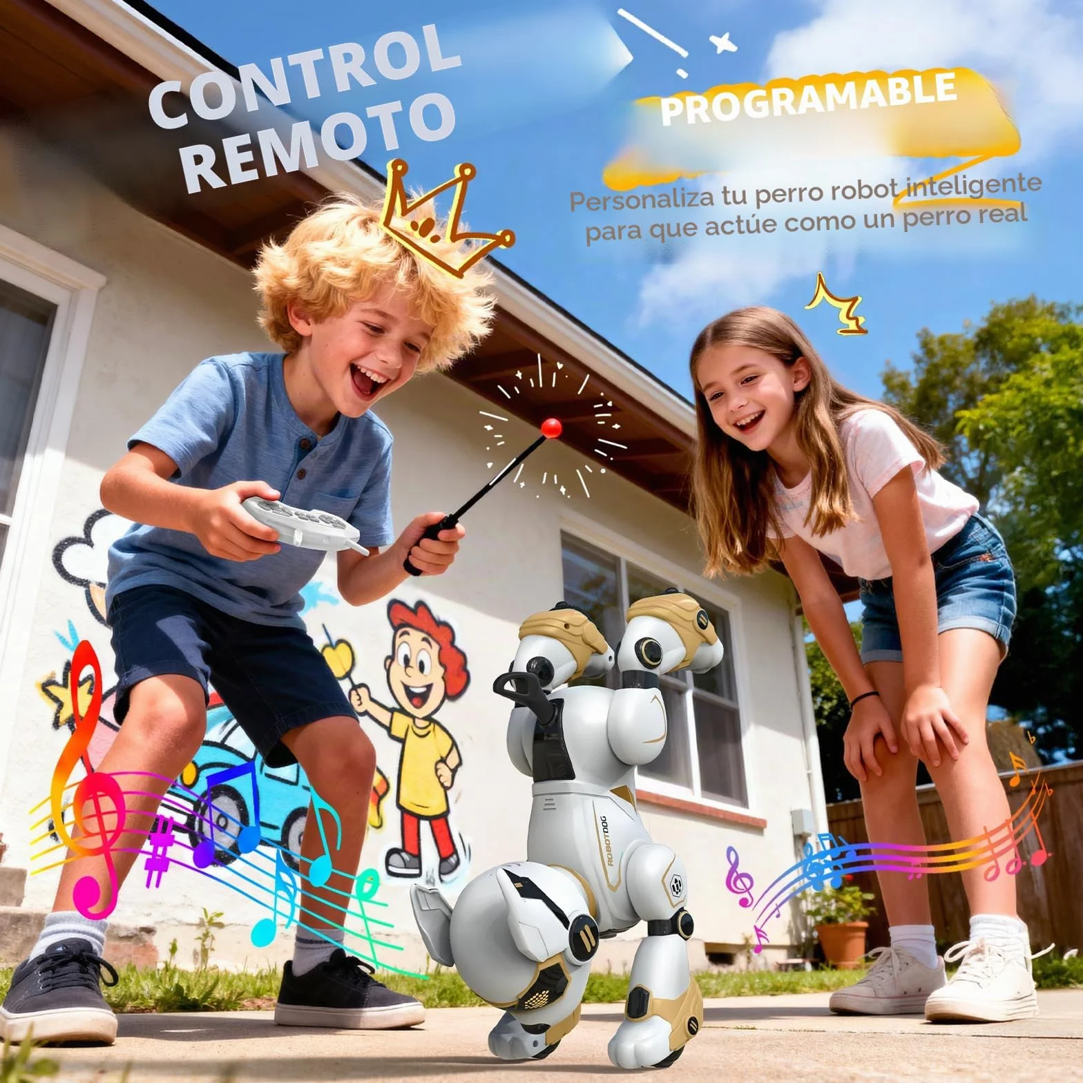 Perro Robot Inteligente Teledirigido con Control Gestual y por Voz, Juguete Interactivo para Canto, Baile, Yoga, Acrobacias - Regalos Ideales para Niños