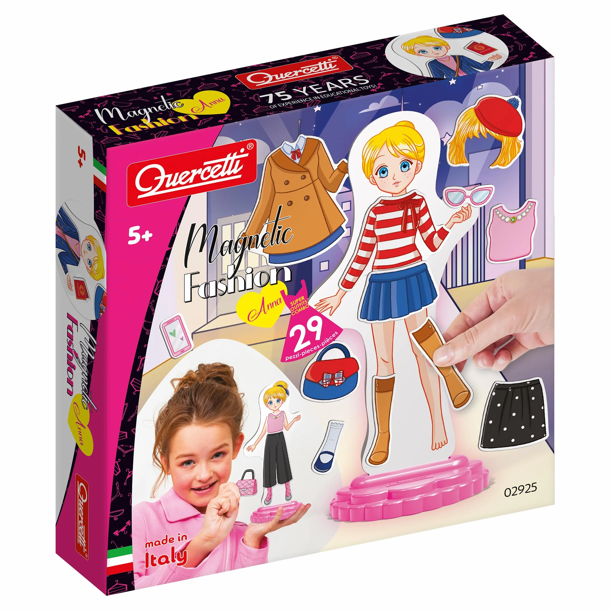 Quercetti Magnetic Fashion Anna, Juguetes Niña 5 Años, Juego Magnetico con 29 Piezas de Ropa y Accesorios, Juguetes Niñas, Juegos Infantiles Creativos para Niñas, Made in Italy