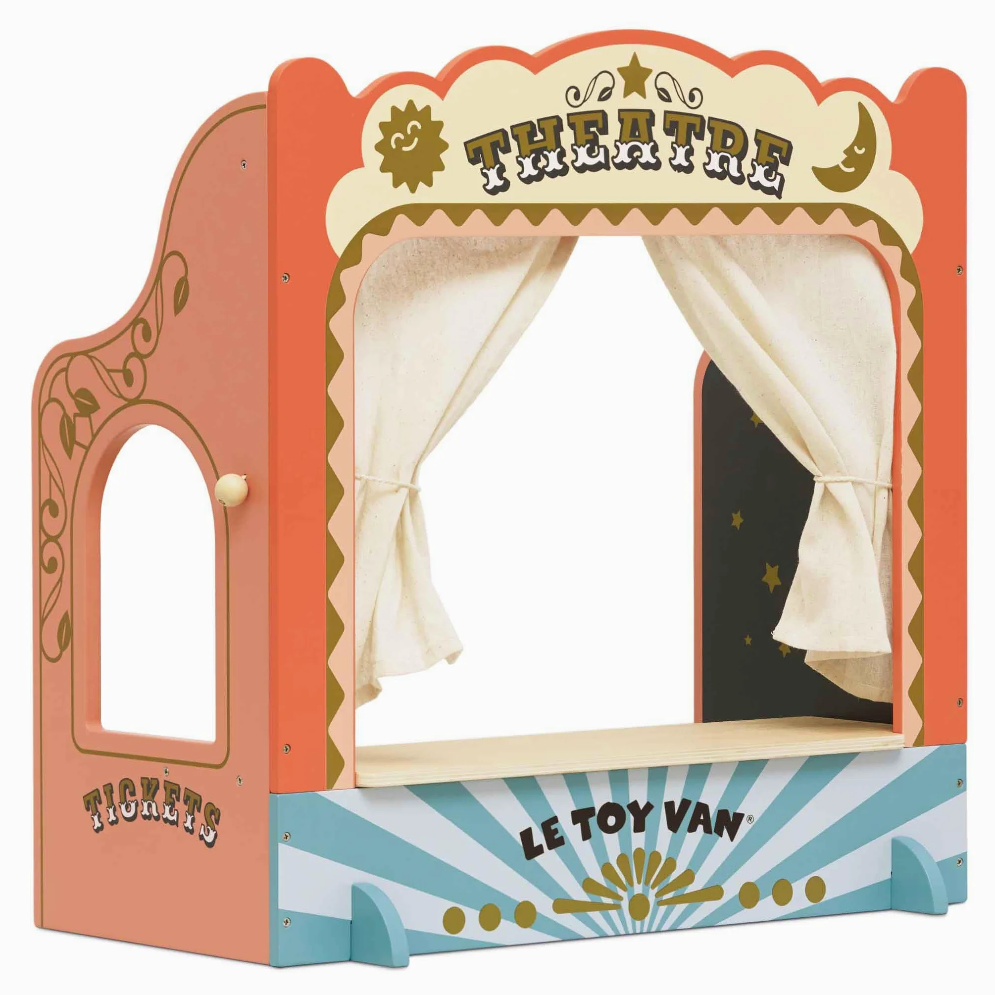 Le Toy Van - TV351 – Teatro Marionetas para niños, a Partir de 3 años, Teatro de Marionetas de Madera de Mesa, Juego de rol, Montessori, Madera FSC ecológica, 52 x 30 x 55 cm