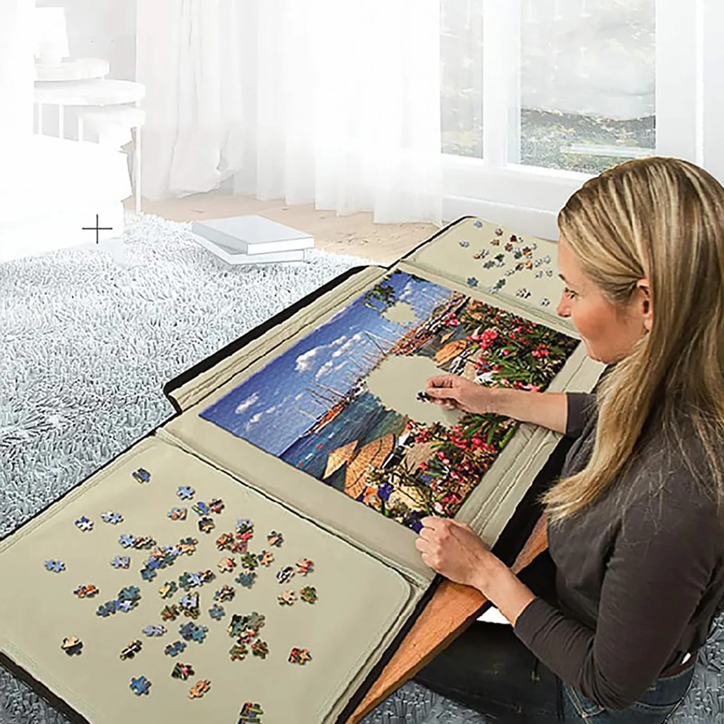 Carpeta Puzzle 1000 Piezas,Tablero para Puzzle,Tablero de Rompecabezas con Bandejas y Cubierta, Estuche Portátil para Almacenamiento, Superficie Antideslizante(80 x 58cm)