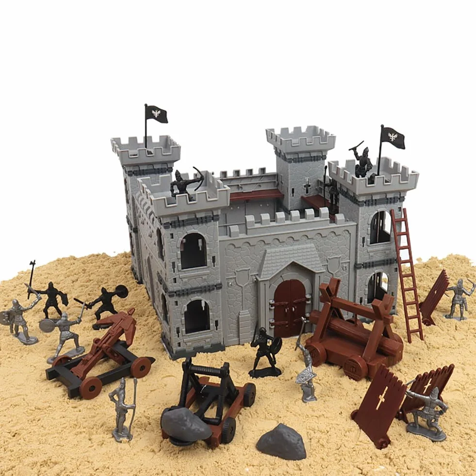 Asudaro Modelo de juguete de caballero romano antiguo DIY modelo de juguete medieval en miniatura incluyendo castillo carro soldado figura medieval caballero plástico figura de acción castillo playset