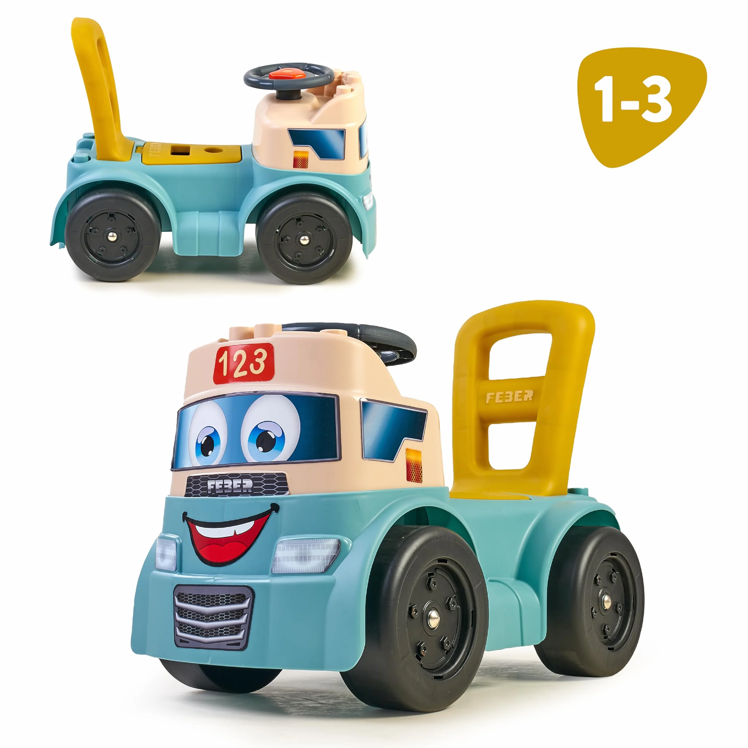 FEBER Motofeber Casual Blocks, Correpasillo de Empuje y Andador, Juego 3 en 1, Incluye Panel de Encajables y 10 Bloques de Figuras Geométricas, Maletero para Guardar Bloques, Famosa (FED32000)