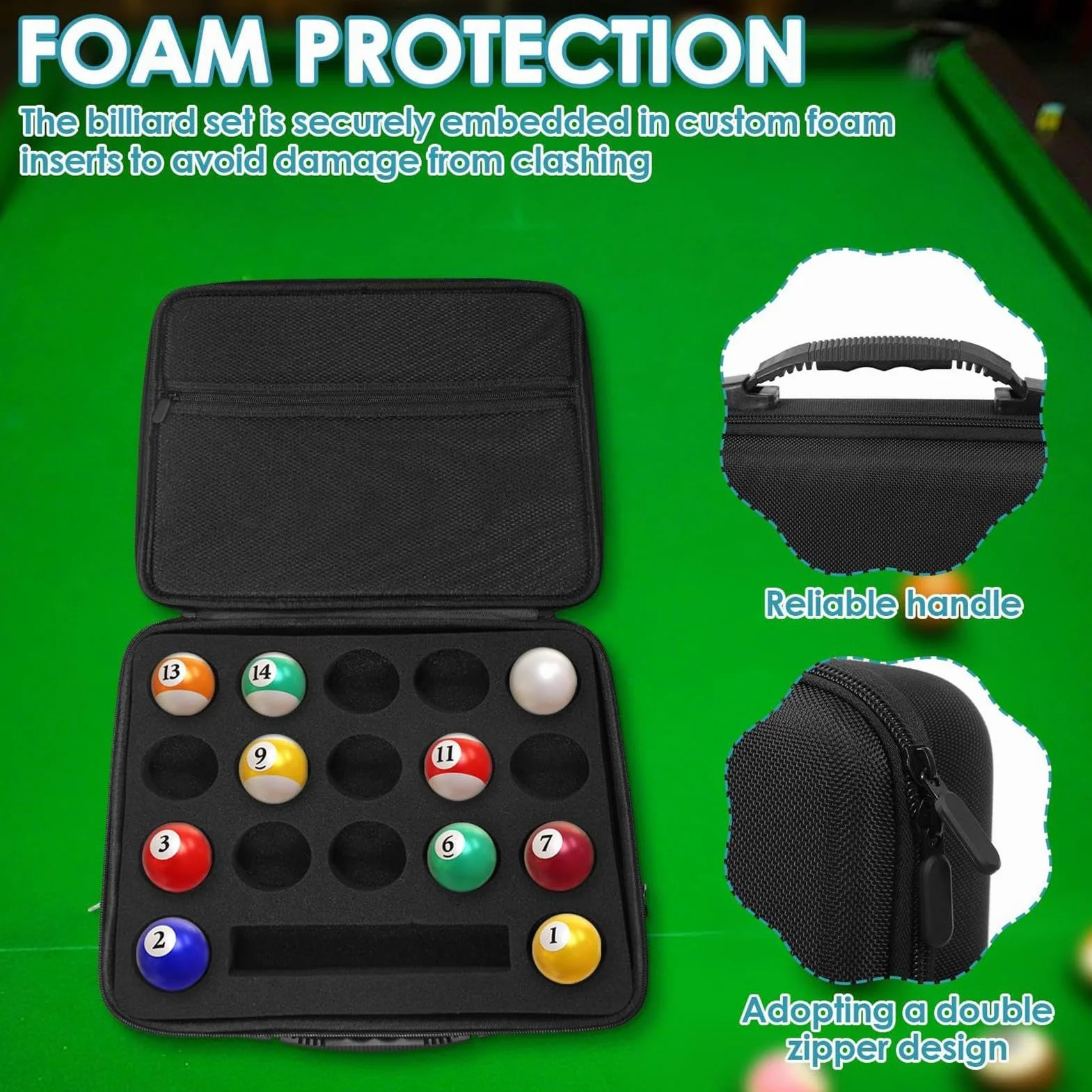 Pool Ball Case EVA Large Capacity Portable Organizer Padded Billiard Carrying Bag for Travel Training