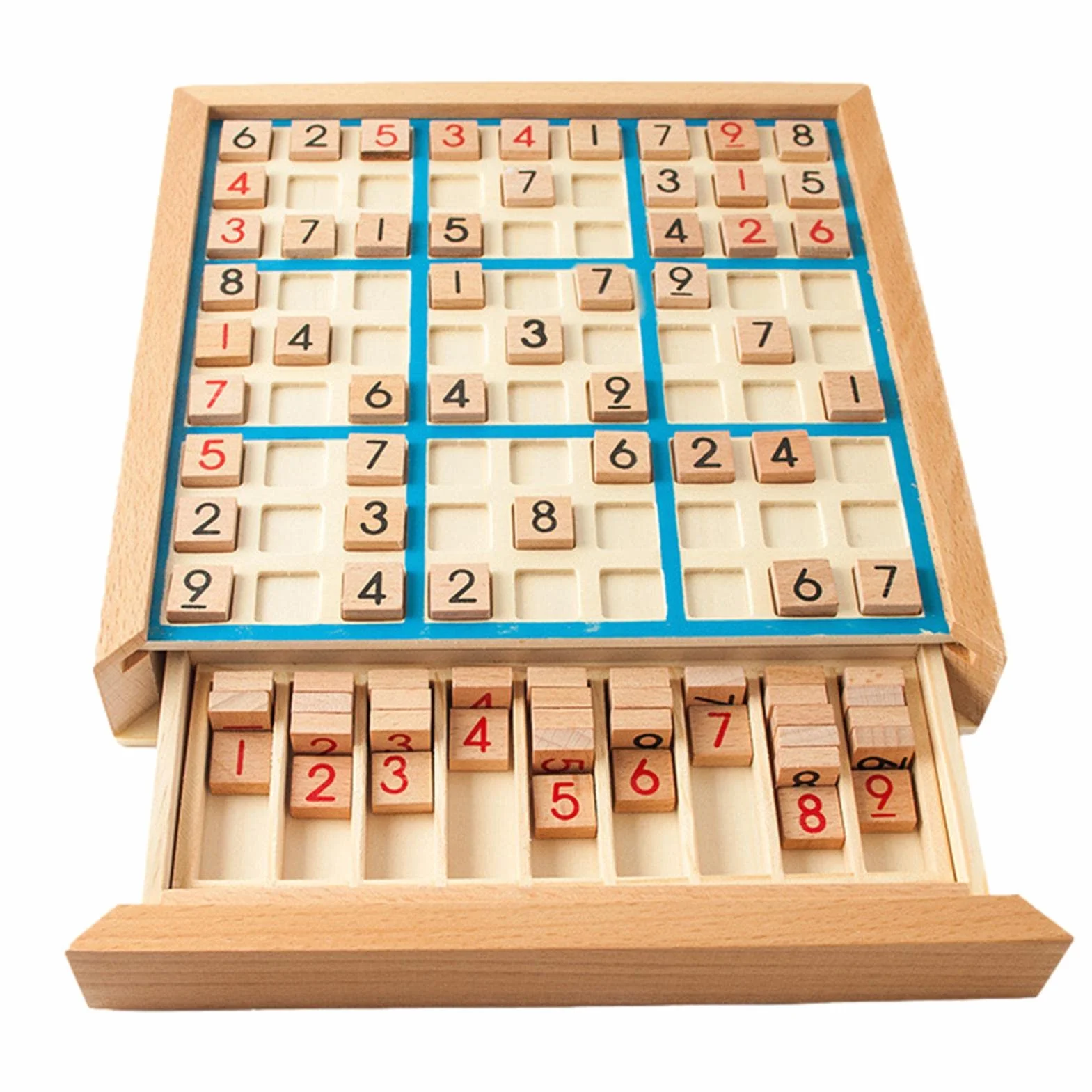 Mesa Sudoku Madera | Juguetes Rompecabezas matemáticas con cajón - Juego Familiar cuadrícula 9x9, Escritorio Math Brain Teaser