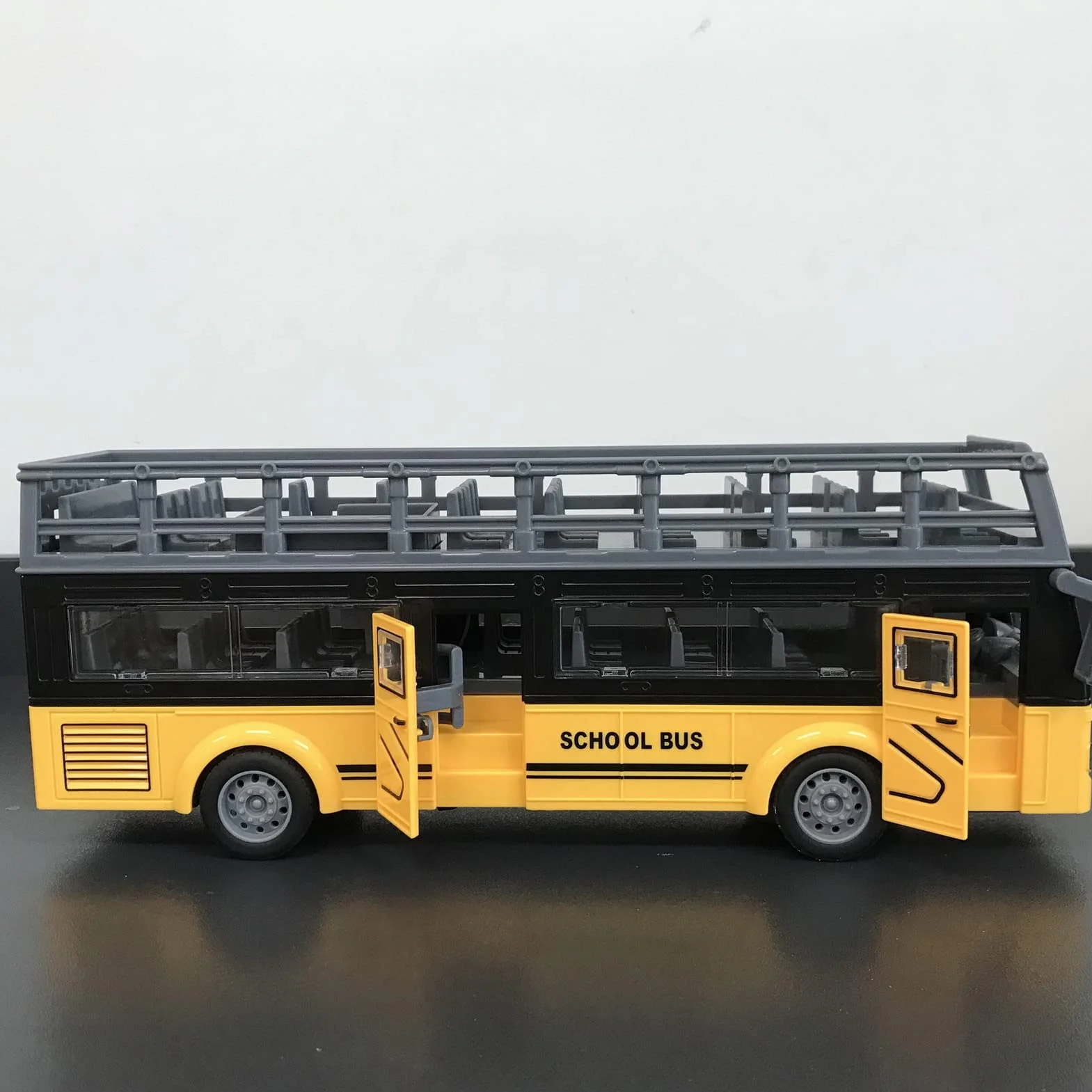 Autobús de Control Remoto, 4 Canales Electrónicos, Puertas de Apertura, Función de Aceleración, Autobús RC de Dos Pisos para Niños de 3 Años en Adelante (Autobús Escolar QH204 7)