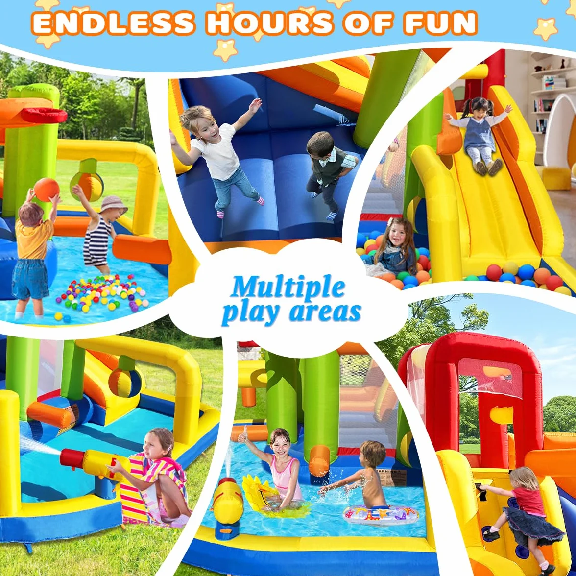 Baralir Castillo Hinchable XXL con tobogán acuático y soplador – Ideal para jardín, casa de Juegos niños al Aire Libre, Experiencia Segura en el Patio de recreo