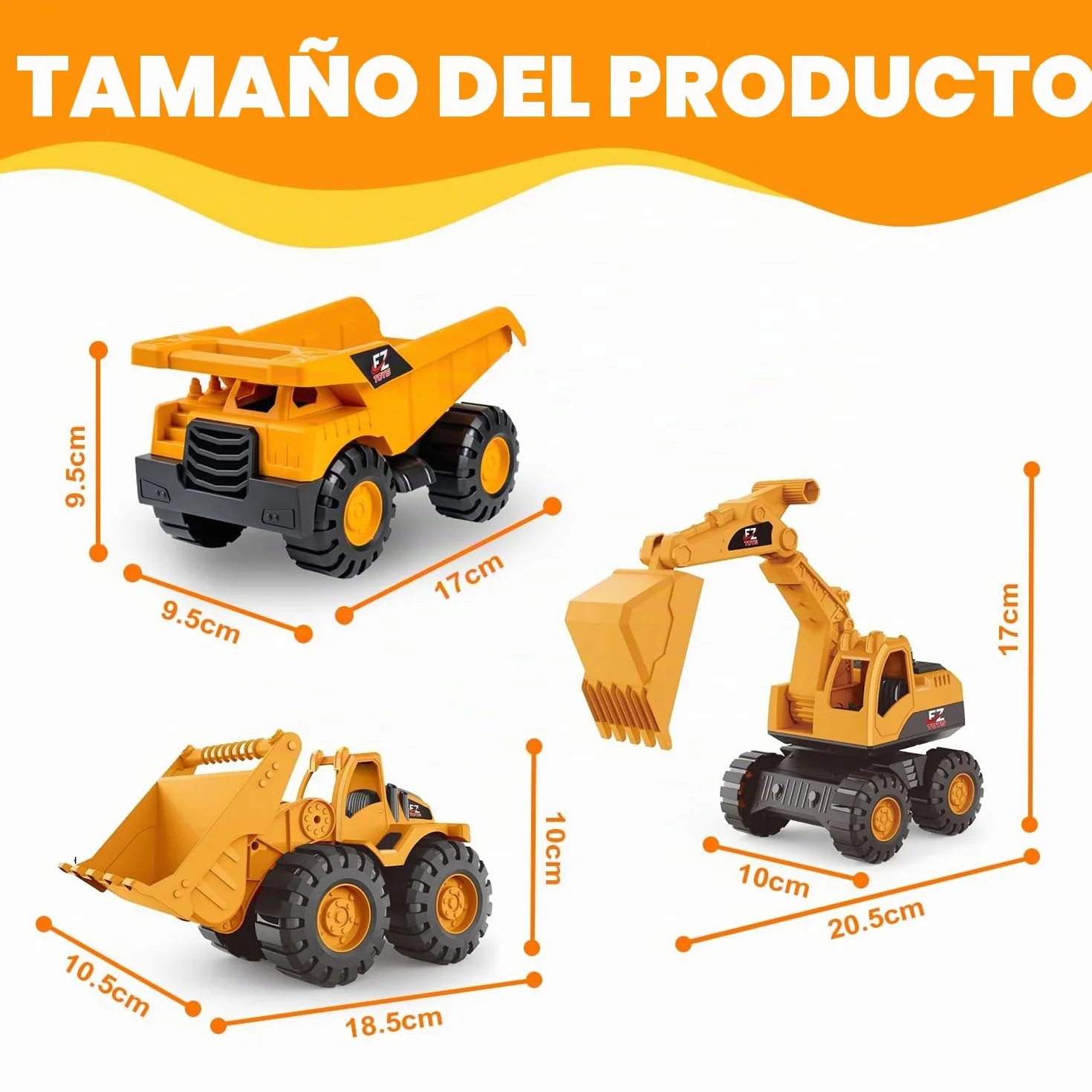 3 PCS Excavadora Juguete, Juego De Excavadora De Juguete De Arena, Coches Juguete De Arena, Con Volquete Camión Excavadora Cargador Frontal, Camiones De Construcción Para Niños e 3 A 12 Años