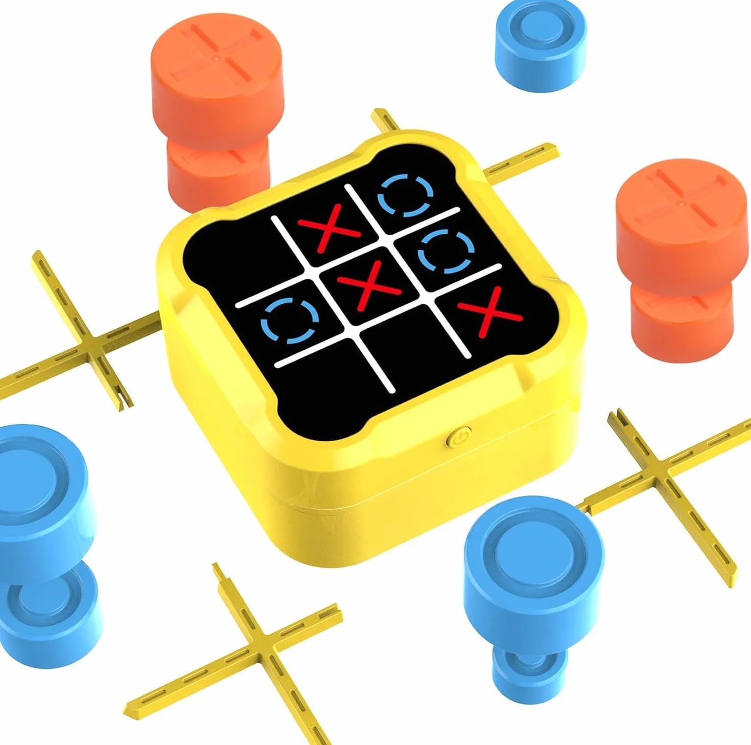 Electrónico Tic Tac Toe Bolt, Juegos de Viaje Portátiles 5 en 1, Juego de Fiesta Familiar, Amarillo