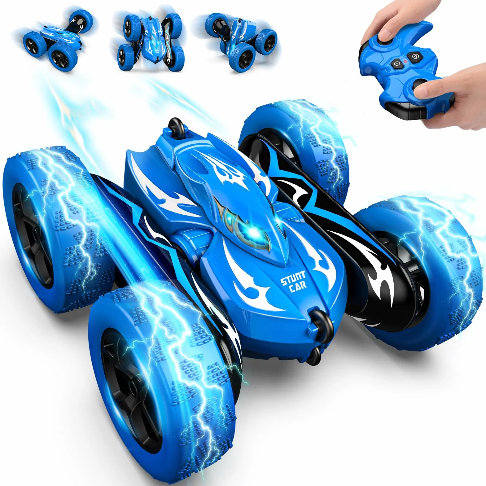HappyGoLucky Coche Teledirigido 360° Rotación Faros LED 2.4 GHz RC Monster Truck 4x4 Crawler Juguete Regalo Niños 3-8 Años