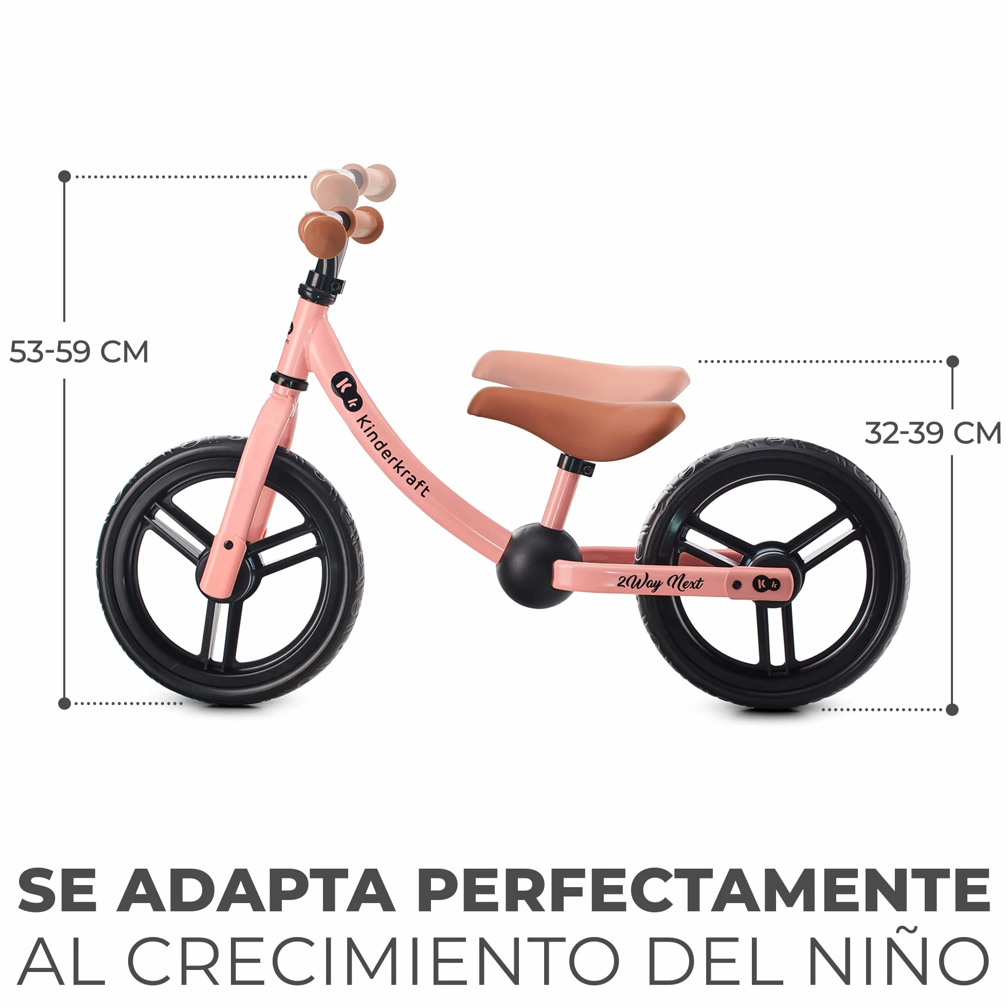 Kinderkraft, 2WAY Next Bicicleta sin Pedales, Bicicleta Infantil, Bici Bebe, Cuadro Bajo, Regulable, Sillín Blando, A Partir de 2 años hasta 35 kg, Rosa