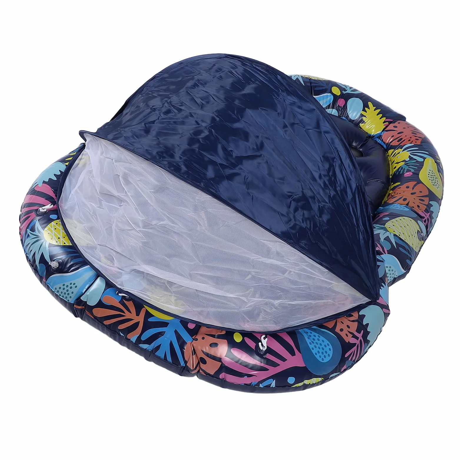 Tumbona Flotante para Piscina 3 en 1 con toldo Desmontable y portavasos Flotador Inflable Grande para Piscina para Adultos Fiesta en el Lago en la Playa Material de PVC 72,83 x