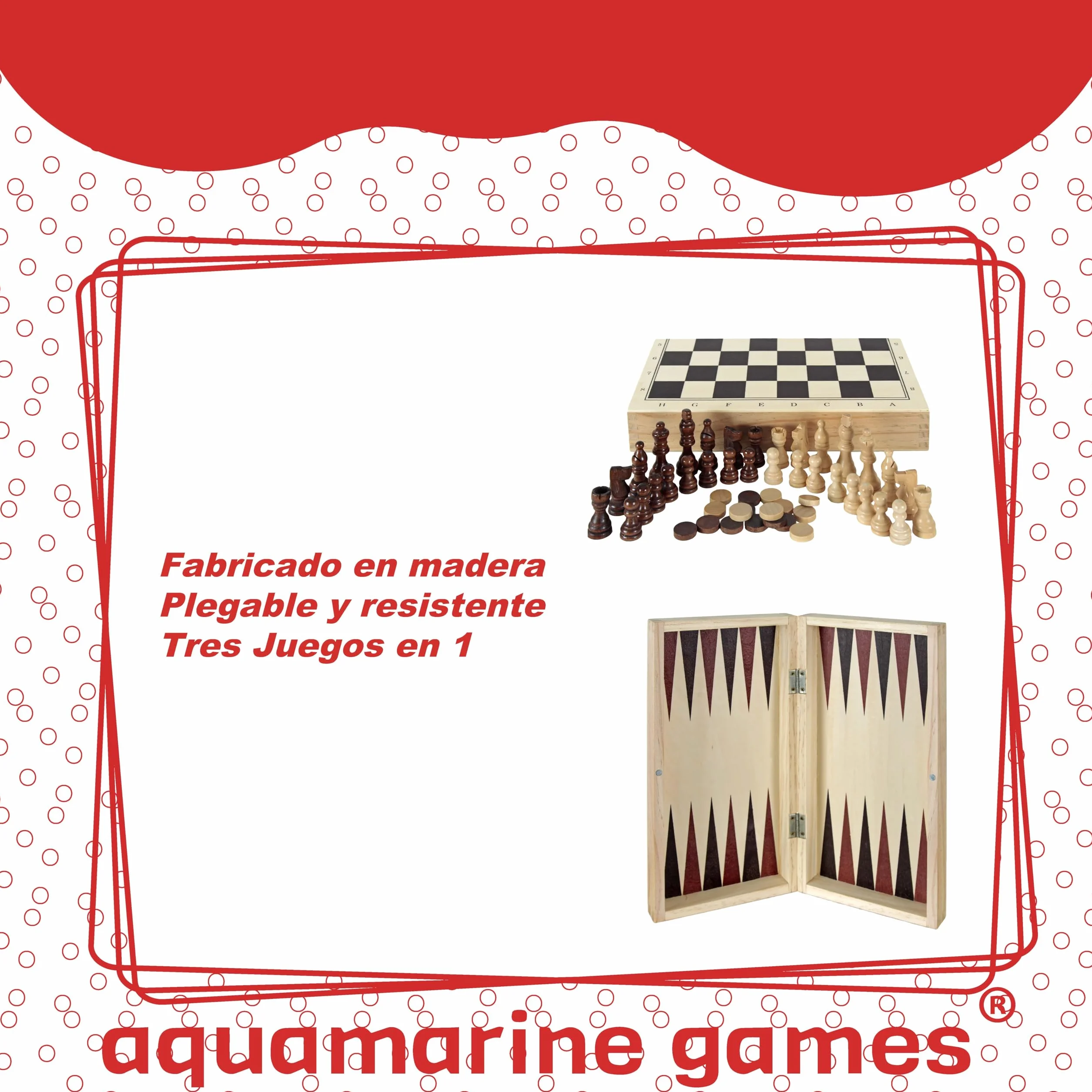 Ajedrez, Damas y Backgammon en Estuche - Juego de 2 Jugadores