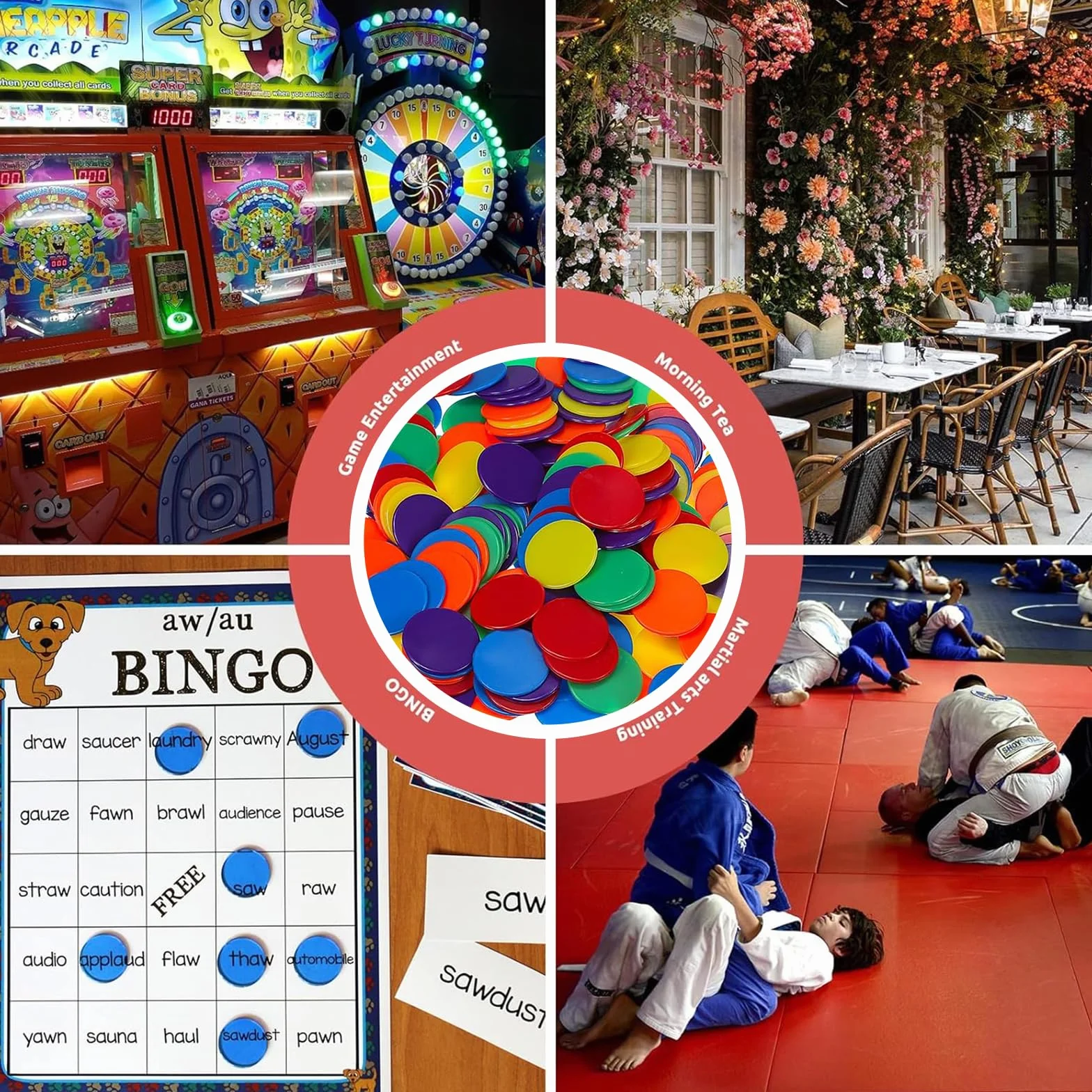 100 Piezas Fichas de Póker de Plástico, Fichas de Bingo, Fichas de Juego y Conteo para Niños (25mm, 6 Colores)