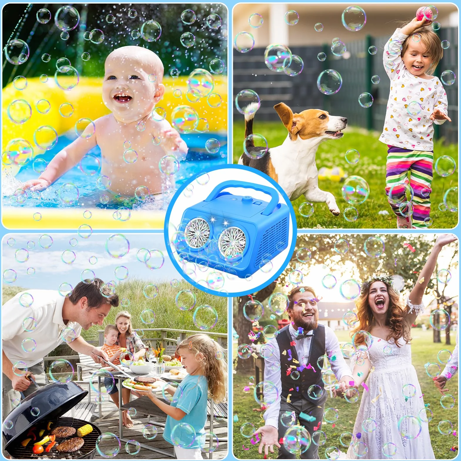 Maquina Burbujas, Más de 22.000 Burbujas por Minuto, Bubble Machine Automatico, Portátil Maquina de Burbujas para Niños Juguetes Regalos para Cumpleaños Fiestas Boda Exteriores (Azul)