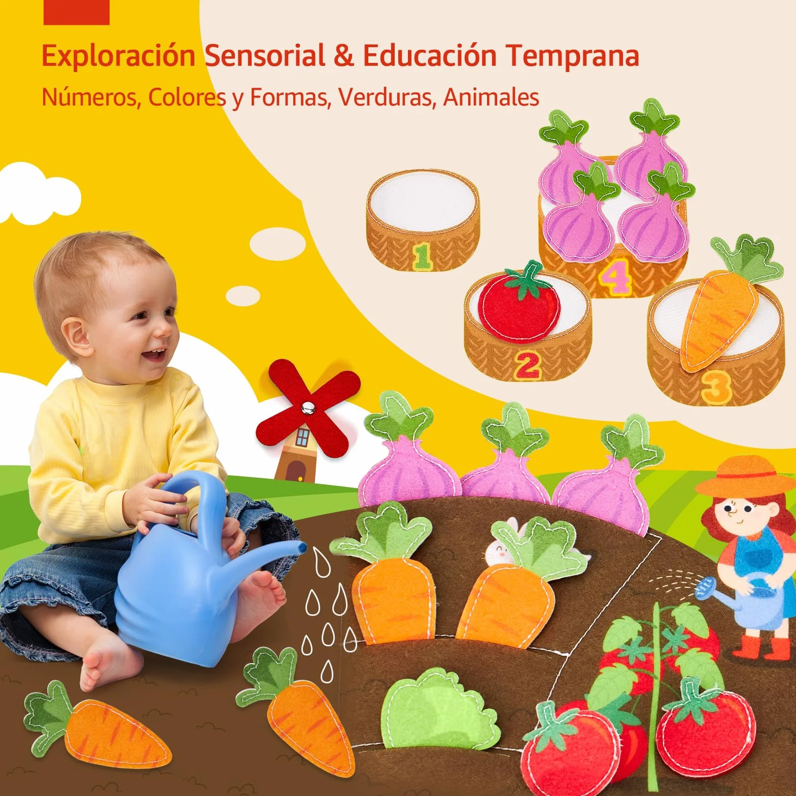 hahaland Libro Montessori 1 año - Busy Board Montessori Juguetes Interactivo Niños 1 2 3 año - Busy Book Fieltro Paneles Educativos Regalo para Niño Niña