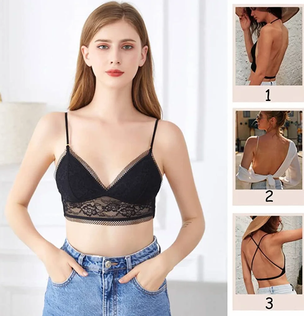 Sujetador de Elevación Inalámbrico Brazo de Encaje Espalda Baja Invisible Profundo