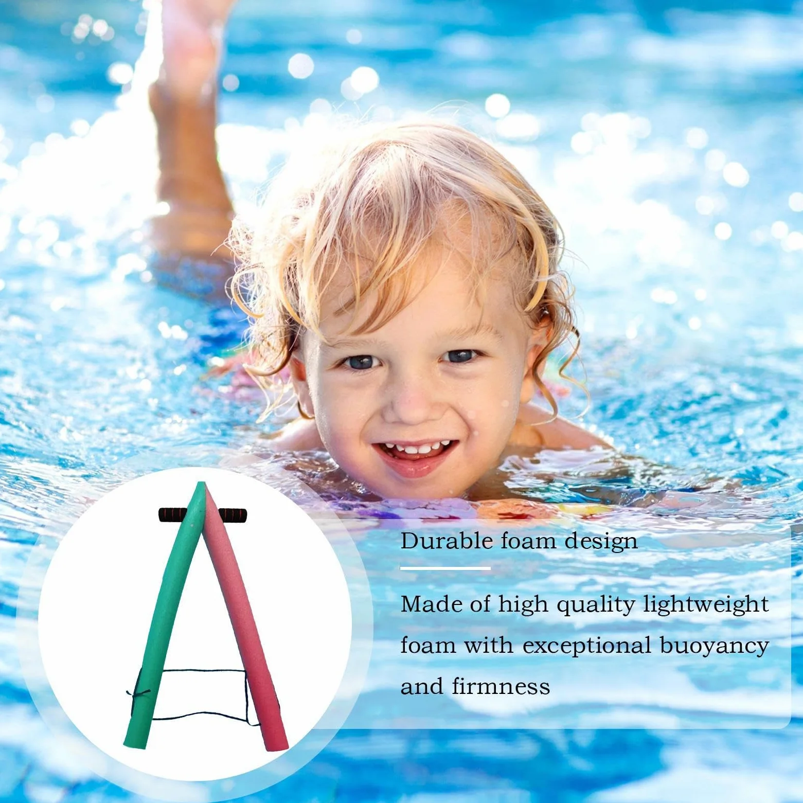 Espuma de fideos de natación, espuma de fideos para piscina, tubo de piscina, fideos de natación con marco A, accesorios flotantes grandes, juguetes acuáticos, equipo de entrenamiento para