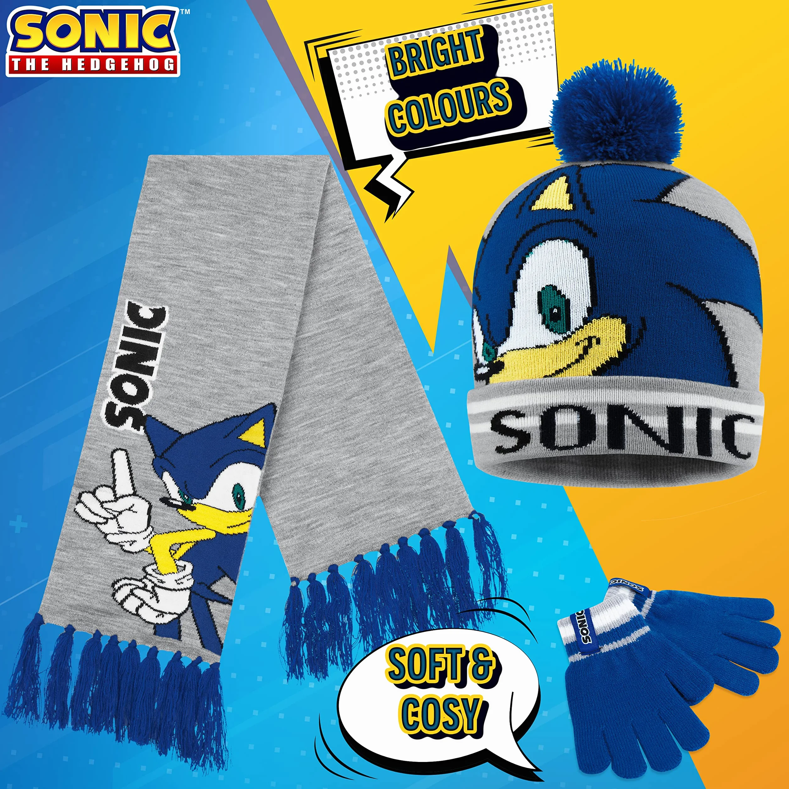 Sonic The Hedgehog Set de bufanda, Gorro y Guantes para Niños
