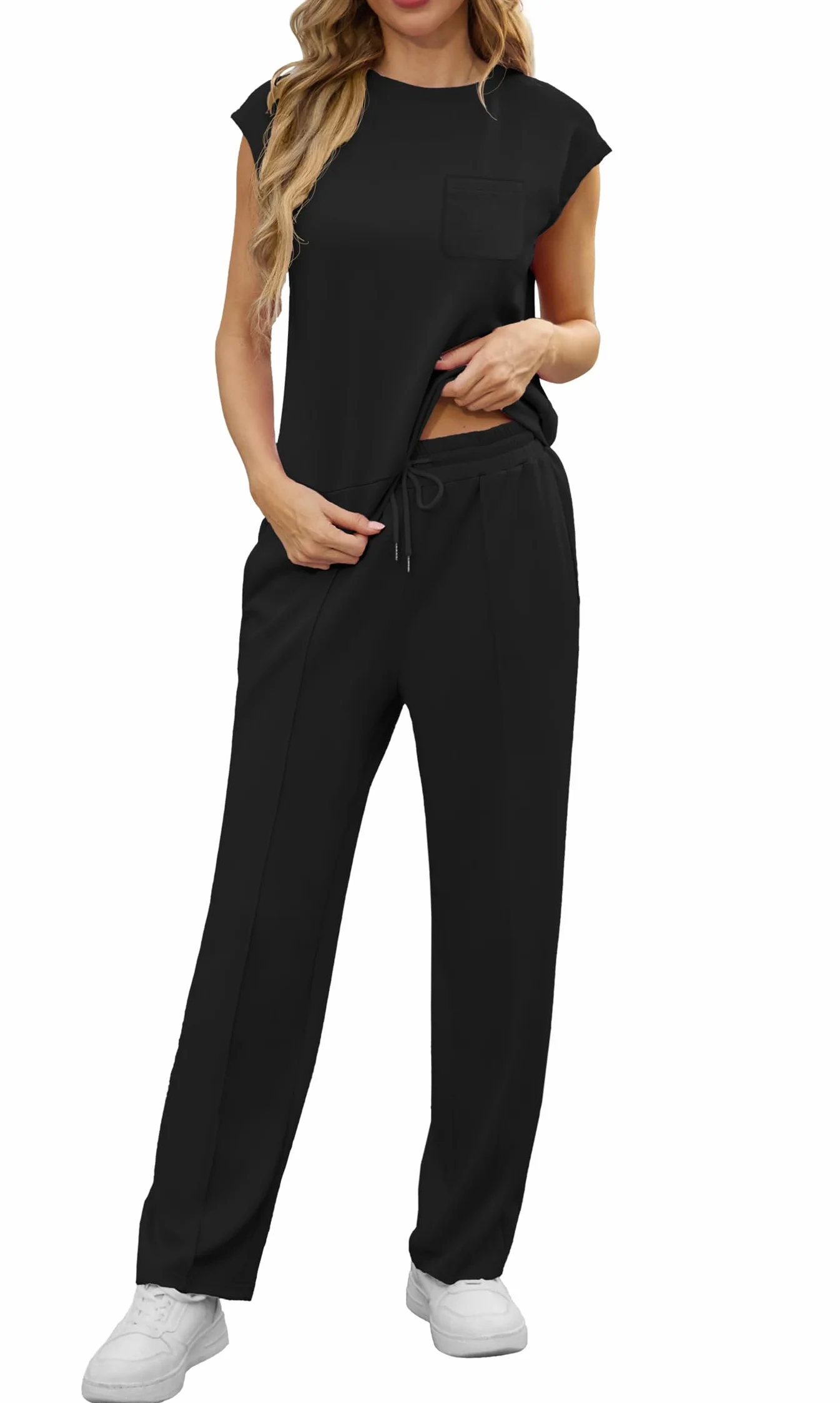 GRECERELLE Conjunto de dos piezas para mujer, chándal de verano manga corta cuello redondo
