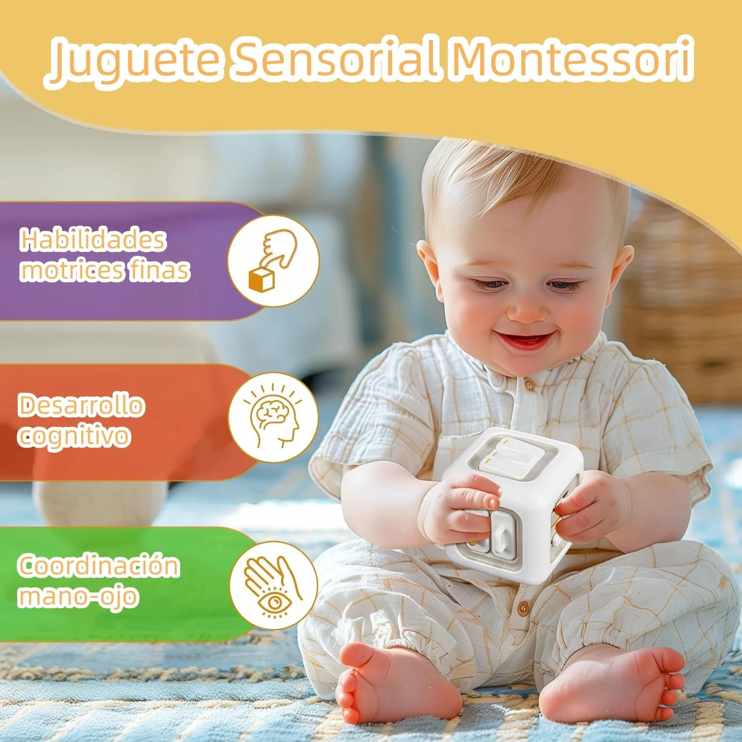 VORENUS Cubo de actividades 6 en 1 Montessori | Juguete sensorial educativo para niños de 1-3 años 12+ meses para desarrollo cognitivo y motor