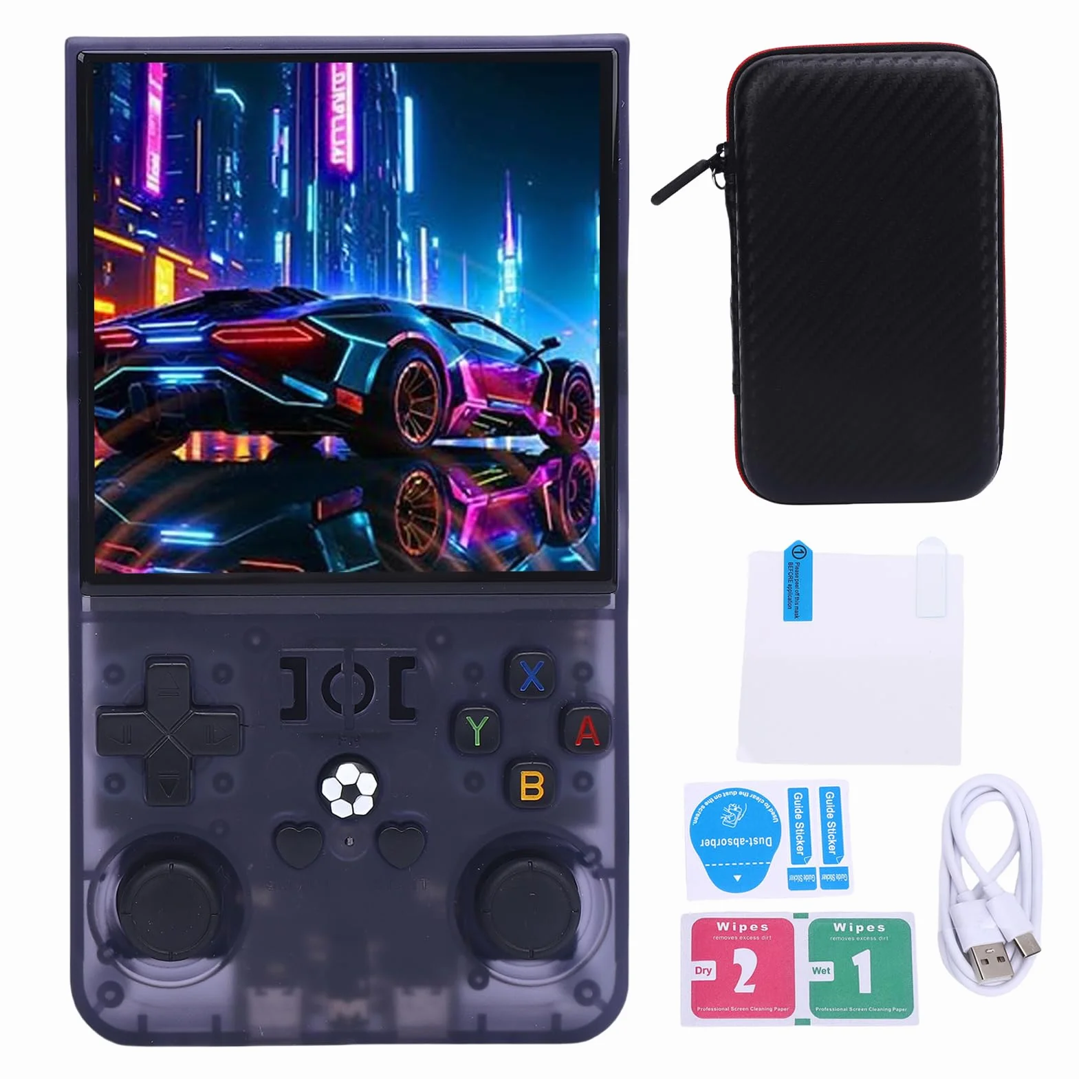 Consola de Videojuegos Portátil Portátil Pantalla 4.0 Pulgadas 720x720, Joysticks Dobles, Batería 4000mAh para Viajes, Gris, Más de 30 Emuladores, CPU RK3326 Quad Core, (128G)