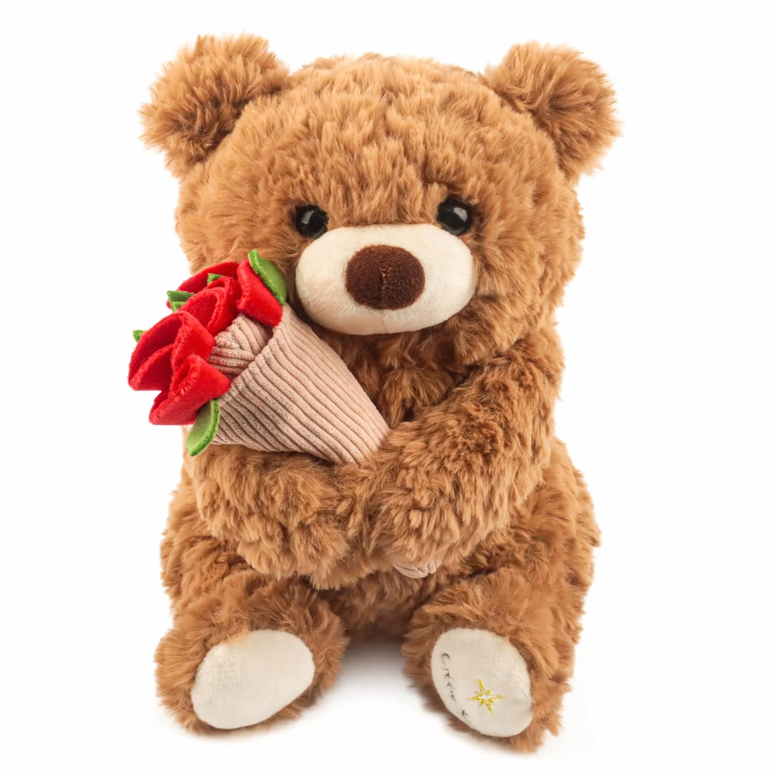 Oso de peluche con rosa y gorro, 30 cm, oso de tela, oso de peluche, suave oso de peluche, regalo de San Valentín (marrón)